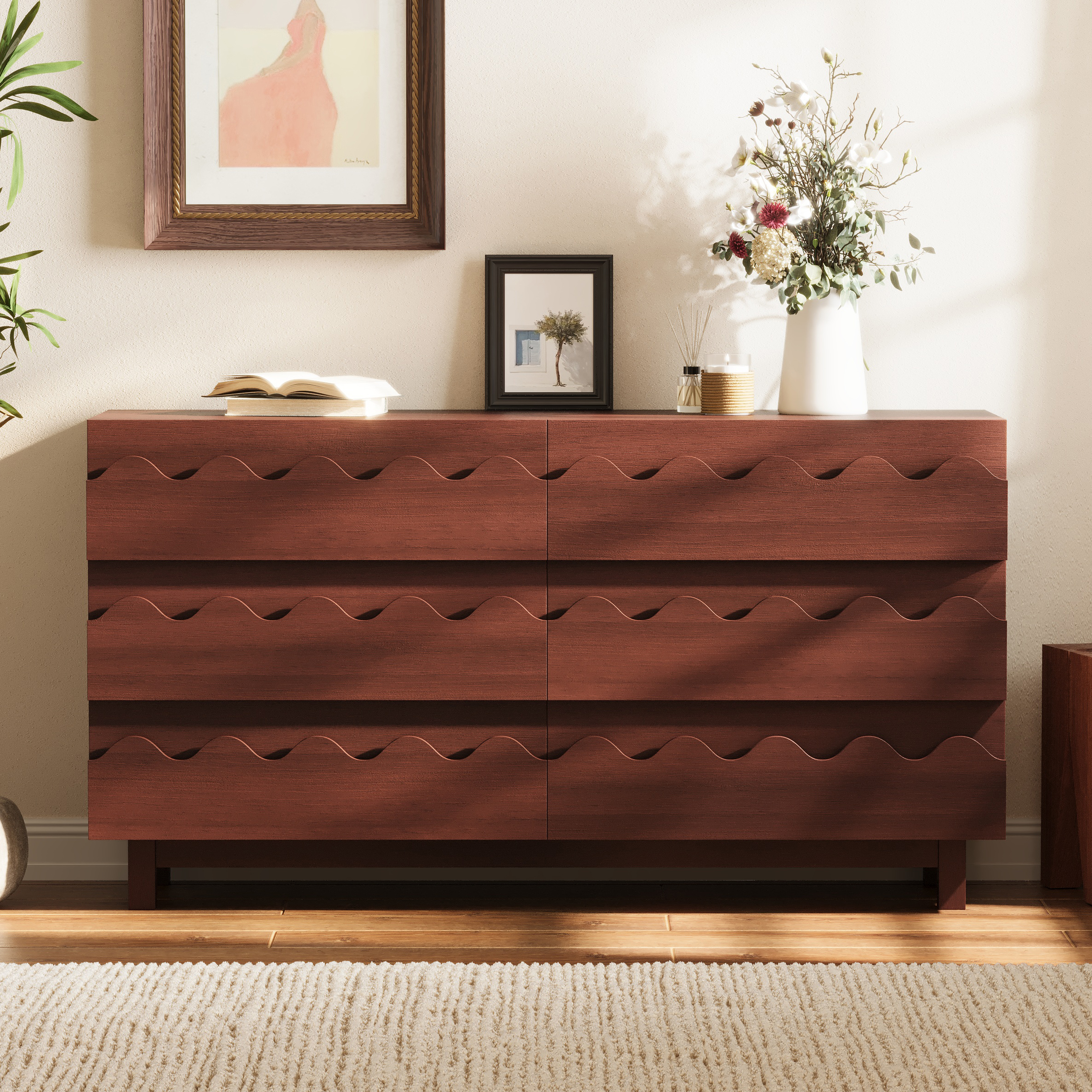 60 Length 6 Drawer Dresser With Wave Front