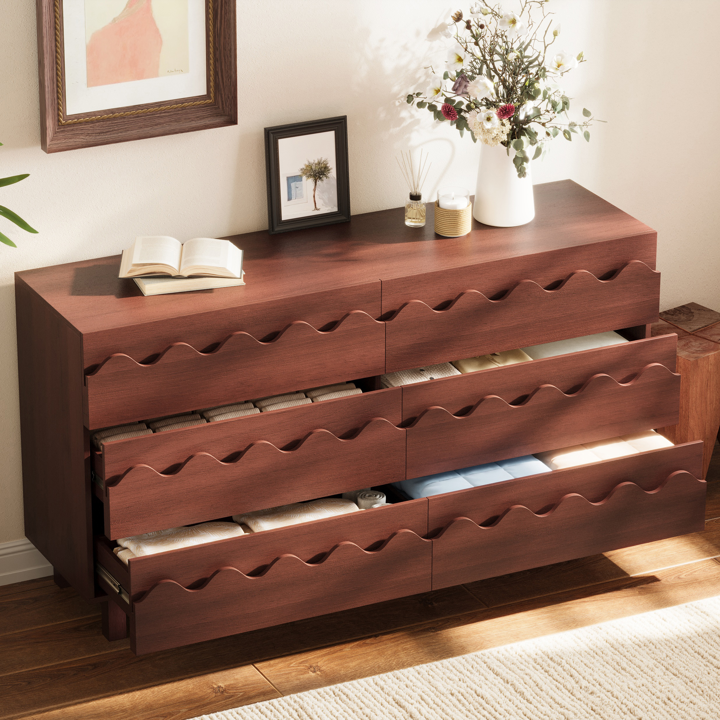 60 Length 6 Drawer Dresser With Wave Front