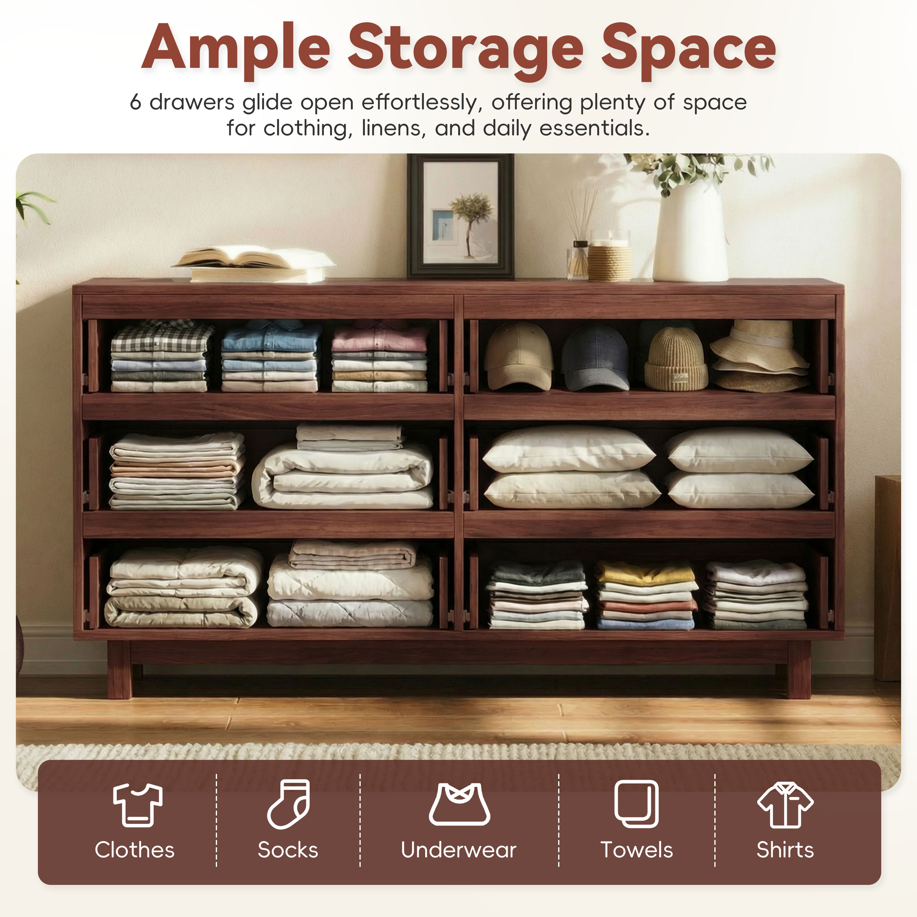 60 Length 6 Drawer Dresser With Wave Front