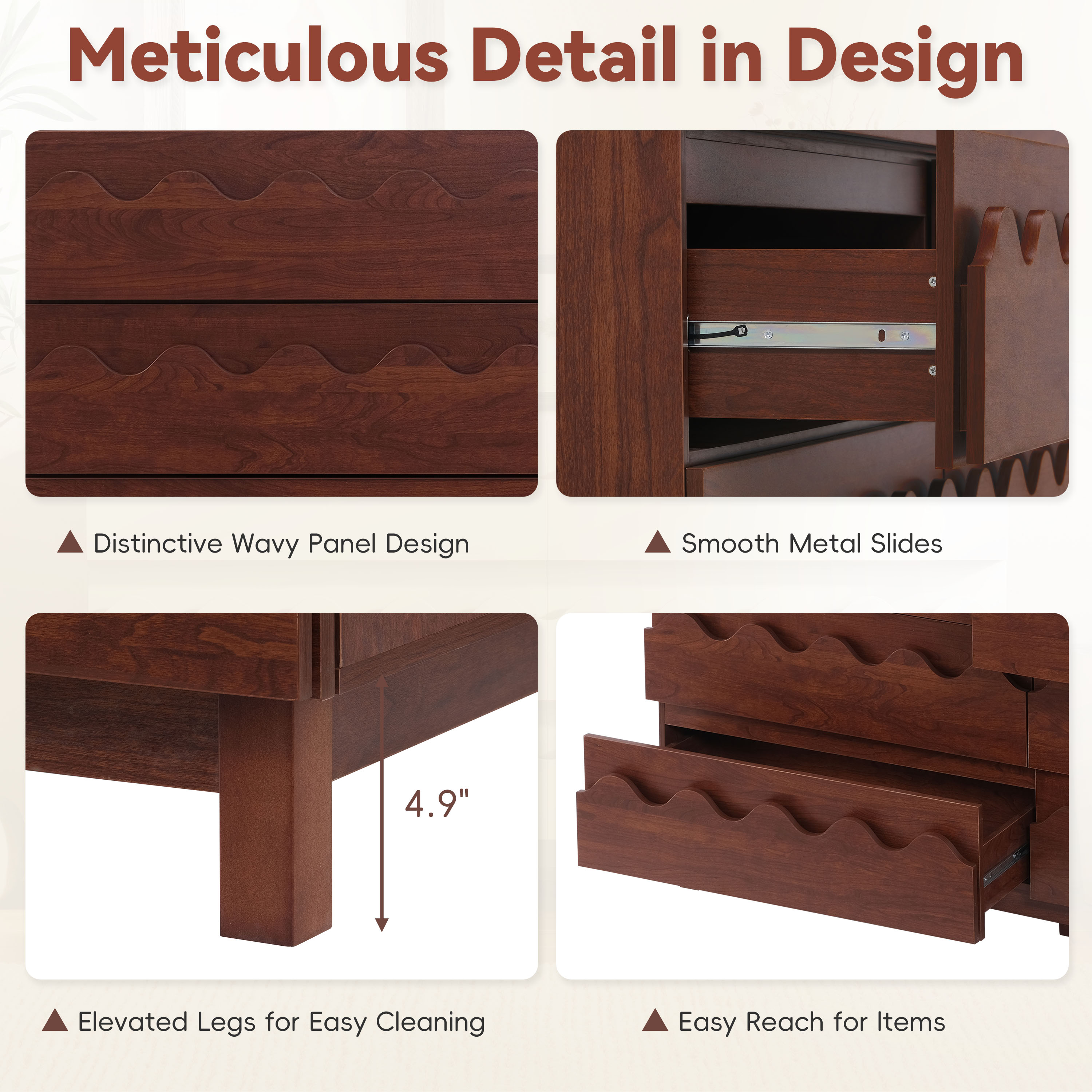 60 Length 6 Drawer Dresser With Wave Front