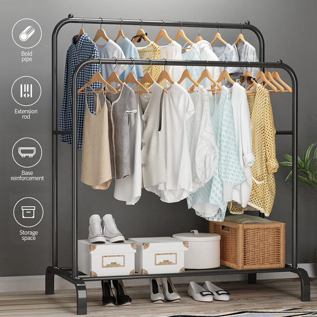 Heavy Duty Double Clothes Rail Hanging Rack