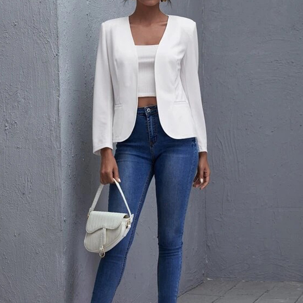Womens Jacket Casual Short Solid-color