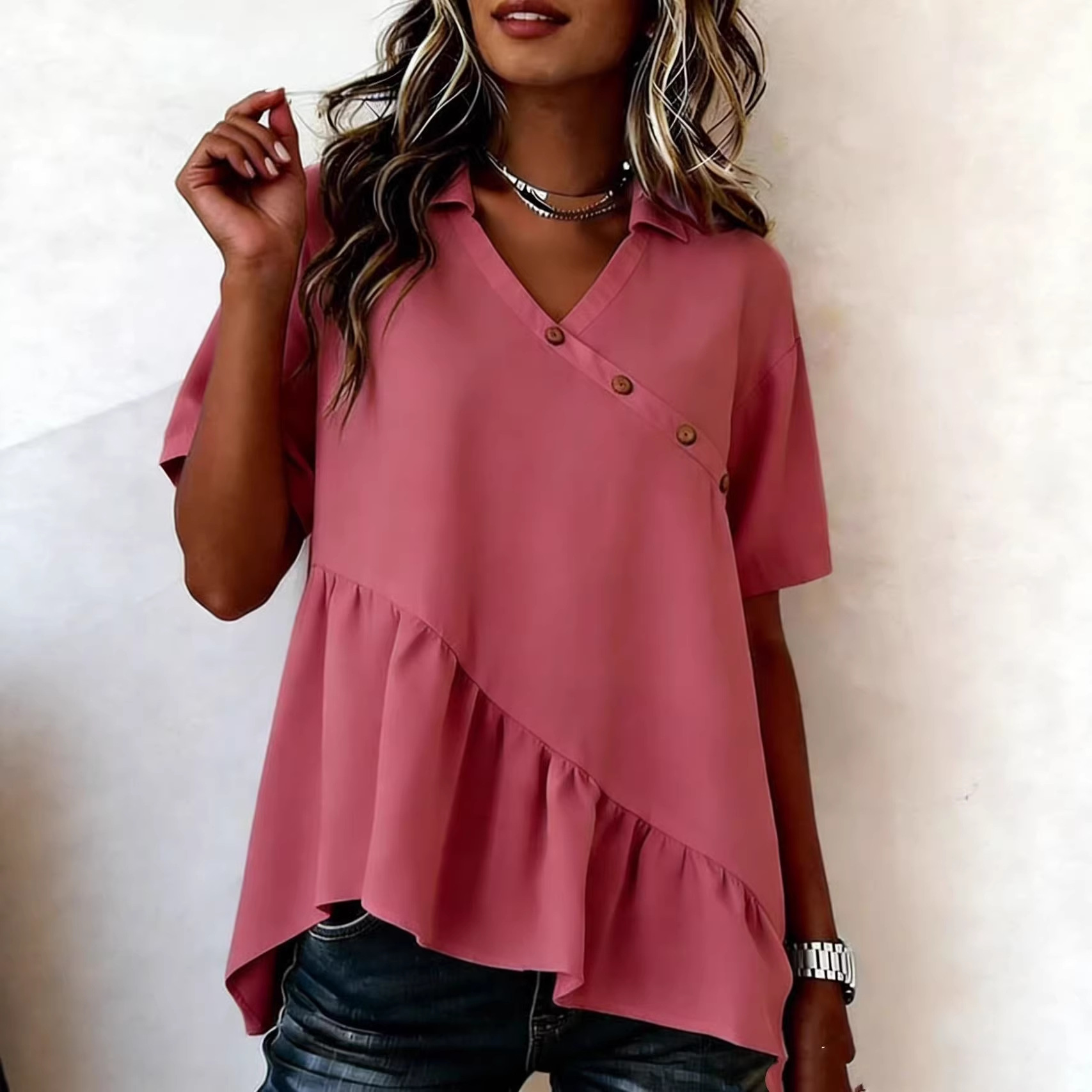 Womens Top Boat-Neckline Short-Sleeve