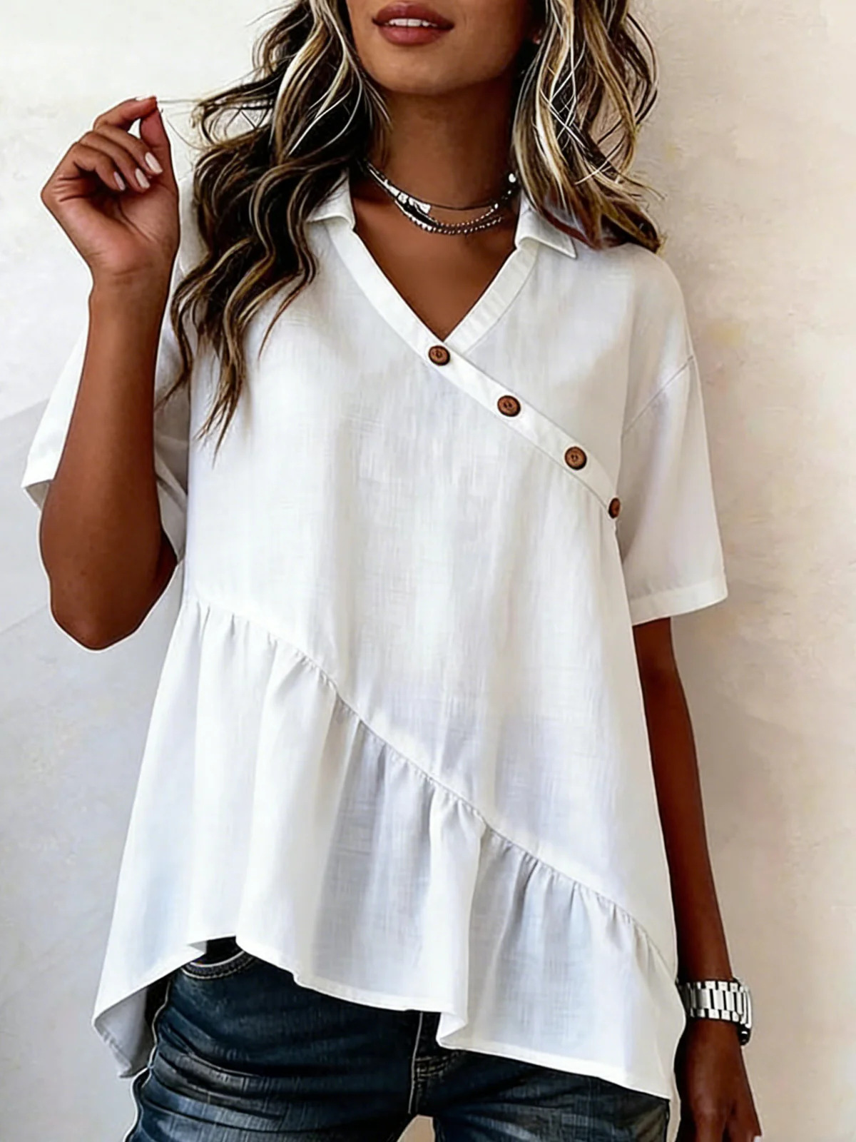 Womens Top Boat-Neckline Short-Sleeve