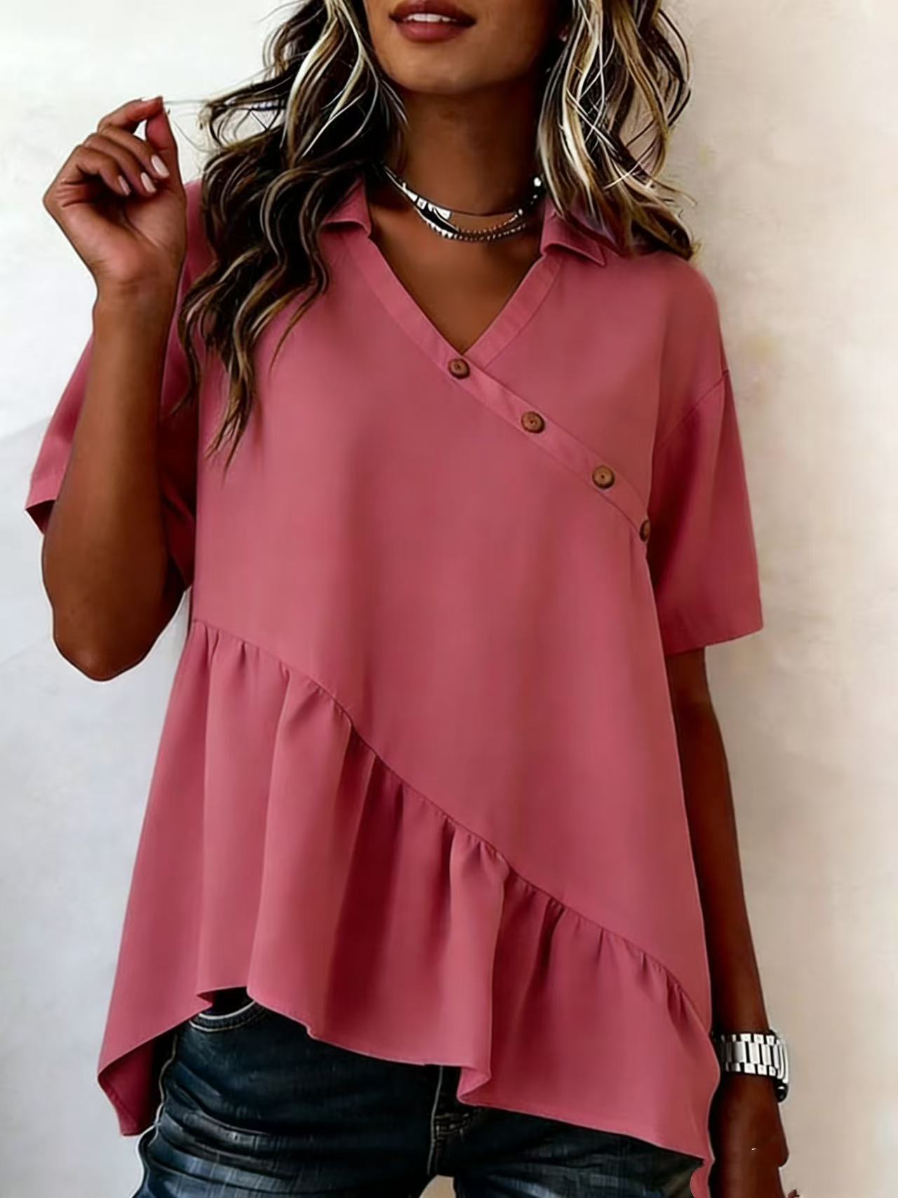 Womens Top Boat-Neckline Short-Sleeve