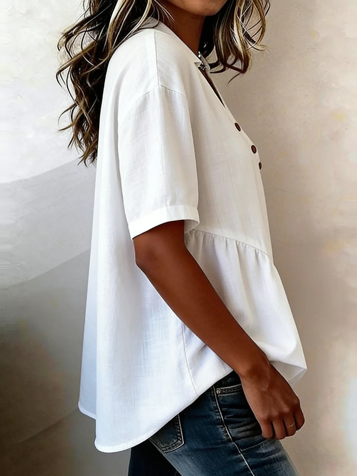 Womens Top Boat-Neckline Short-Sleeve