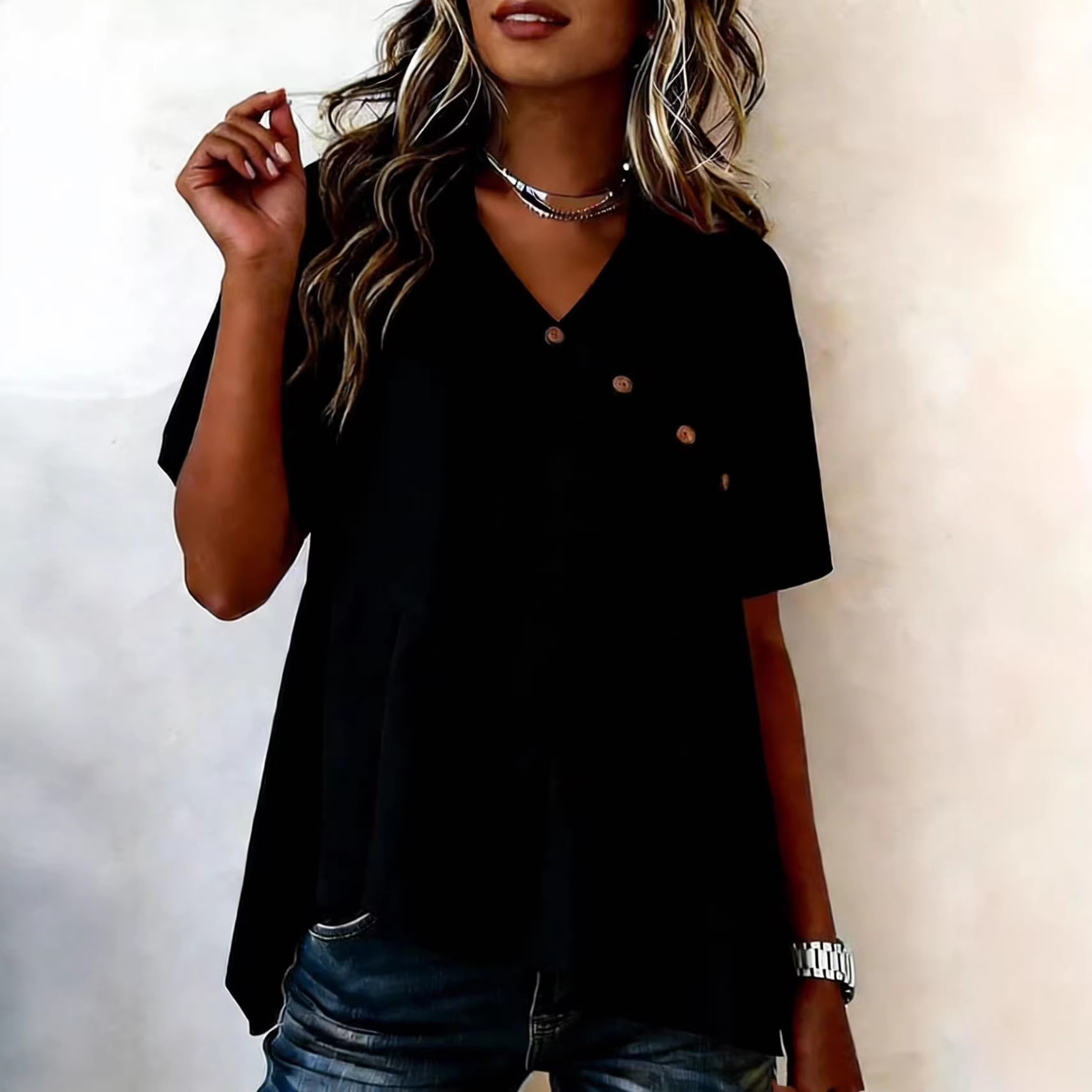Womens Top Boat-Neckline Short-Sleeve