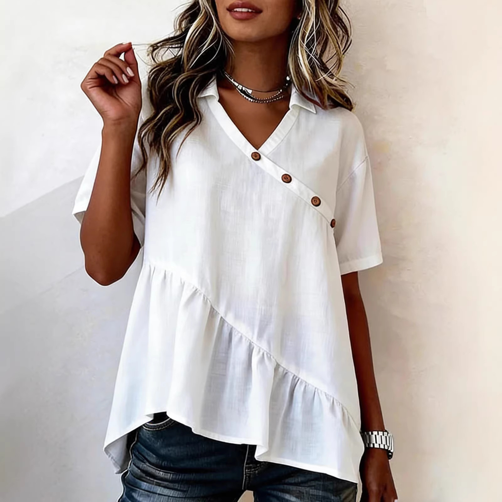 Womens Top Boat-Neckline Short-Sleeve