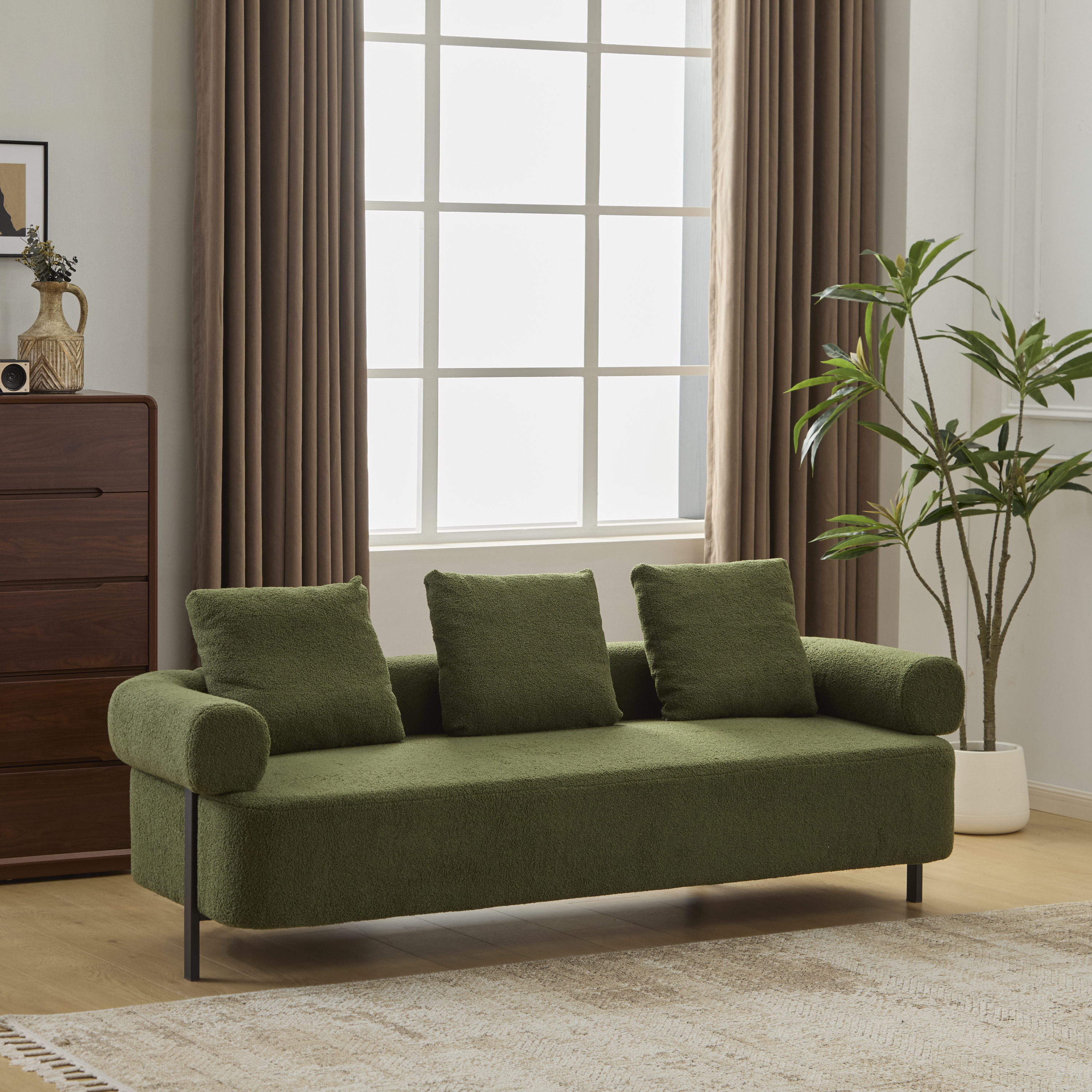 Sofa 3-Seater Green Upholstered