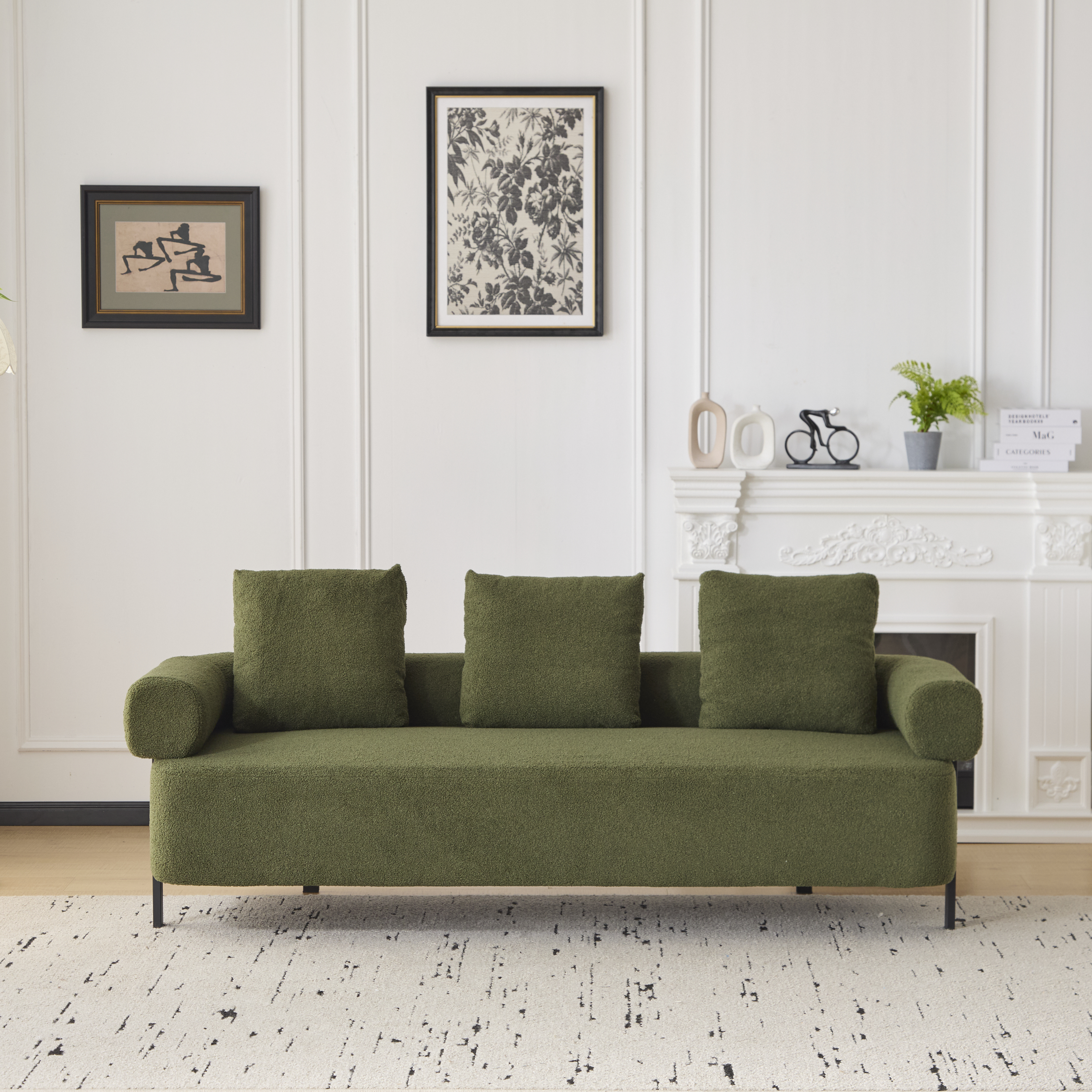 Sofa 3-Seater Green Upholstered