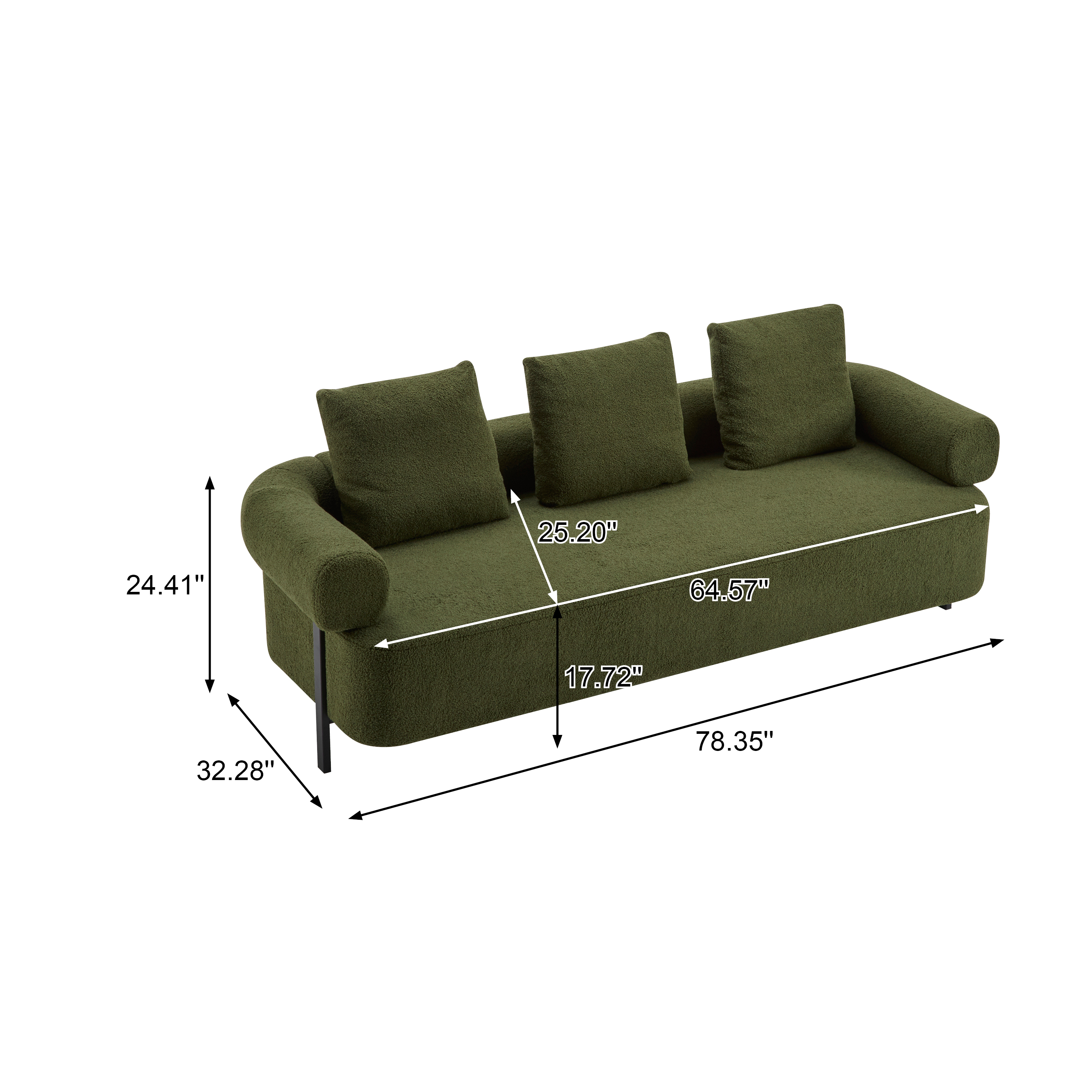 Sofa 3-Seater Green Upholstered
