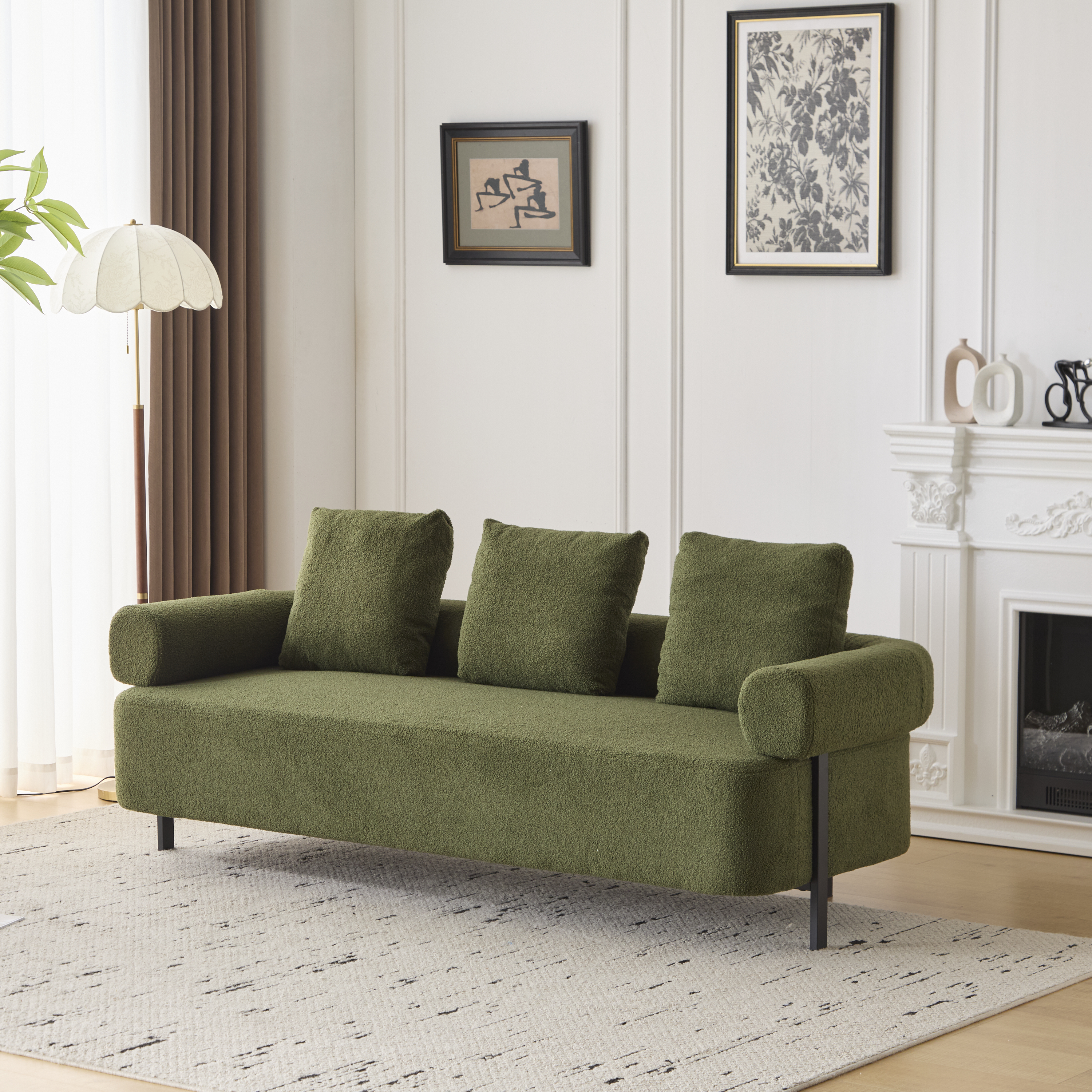 Sofa 3-Seater Green Upholstered