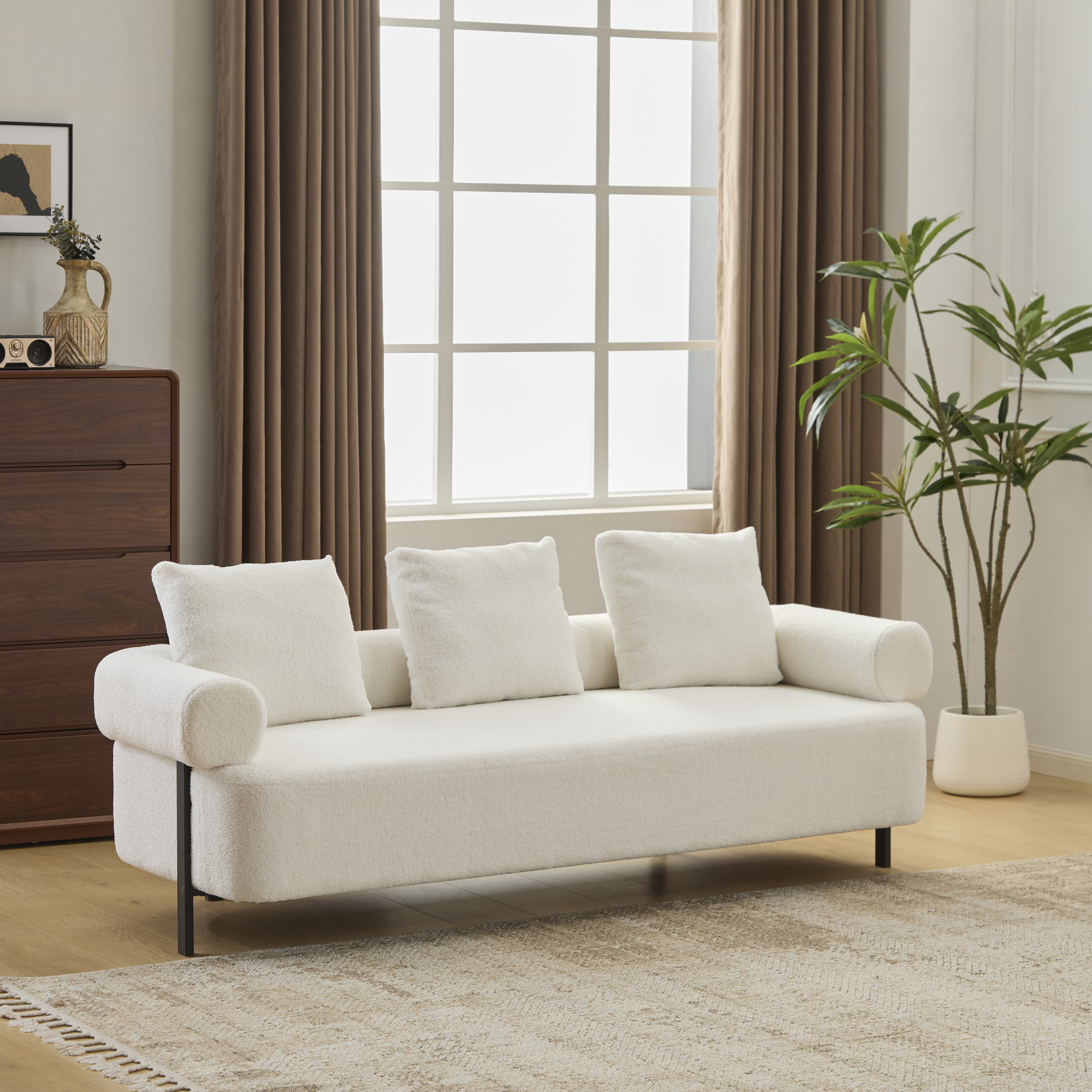 Sofa 3-Seater Beige Upholstered