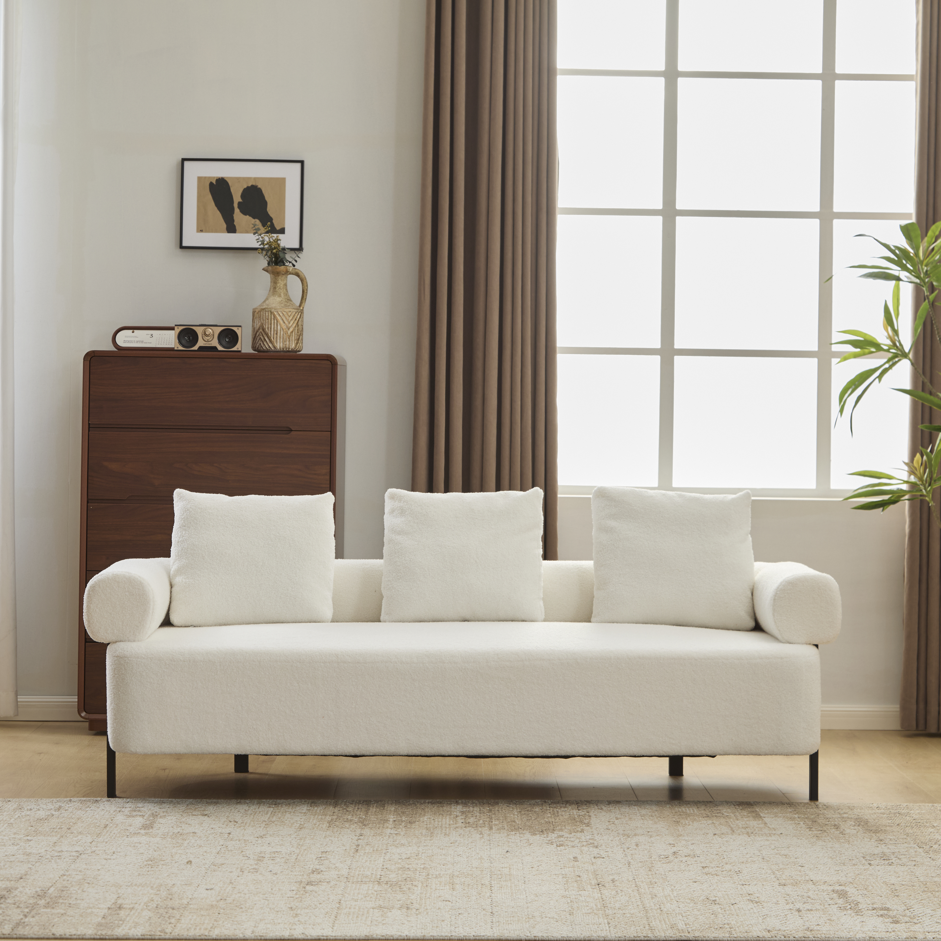 Sofa 3-Seater Beige Upholstered