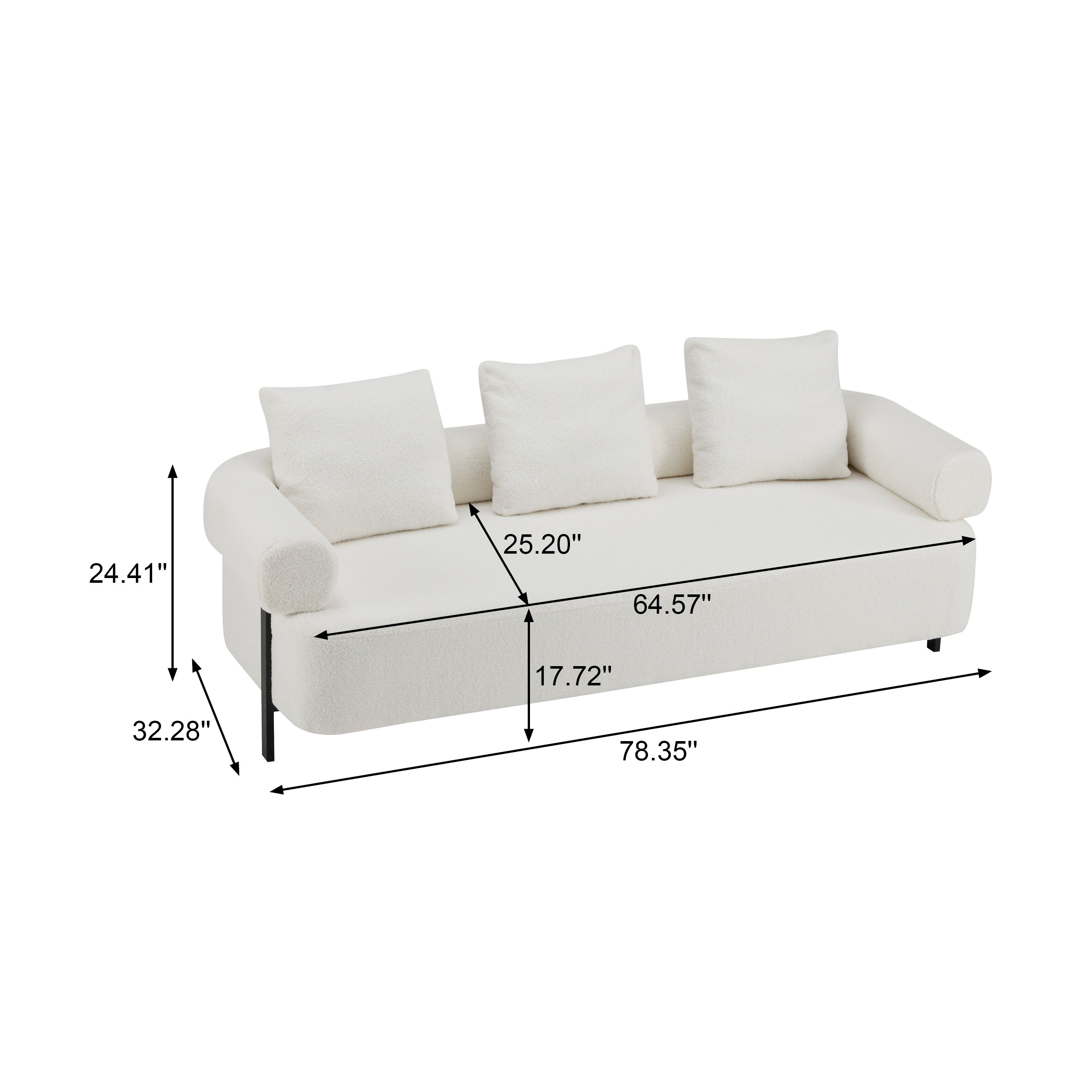 Sofa 3-Seater Beige Upholstered