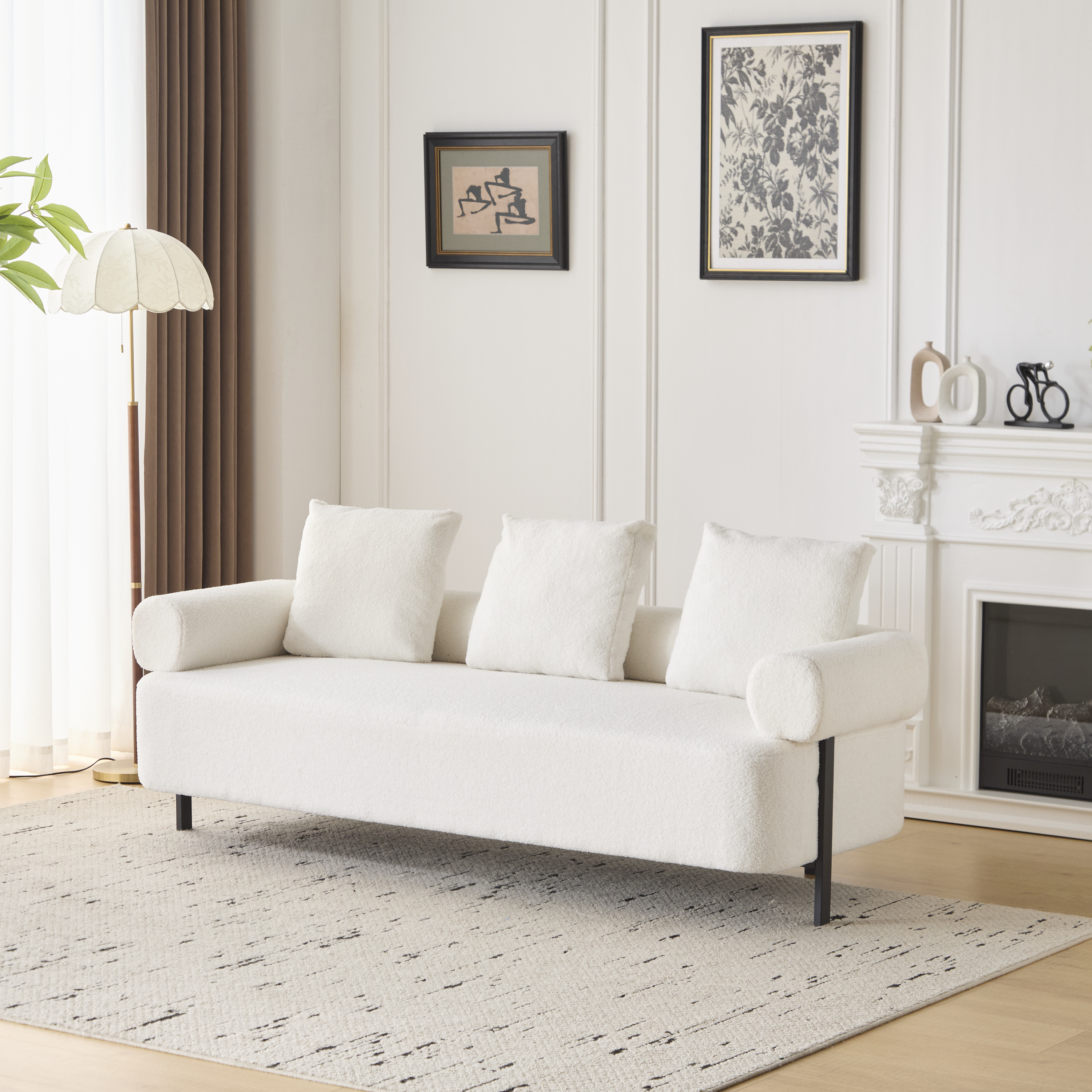 Sofa 3-Seater Beige Upholstered