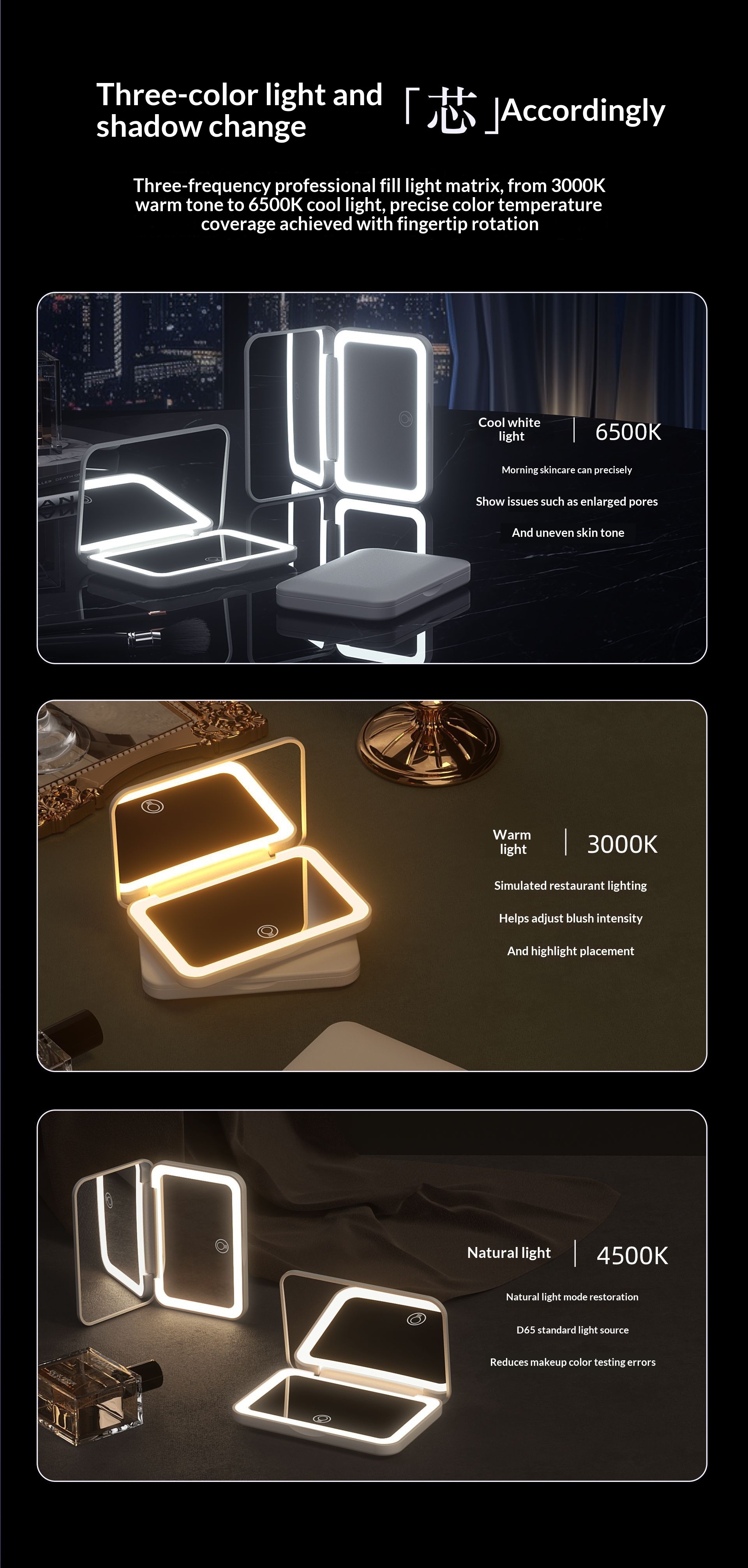 LED Makeup Mirror Rechargeable Portable