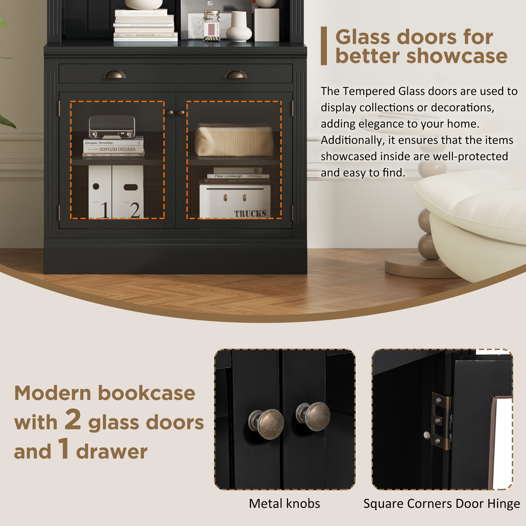 83.4 Tall Bookshelf With LED Lighting And Glass