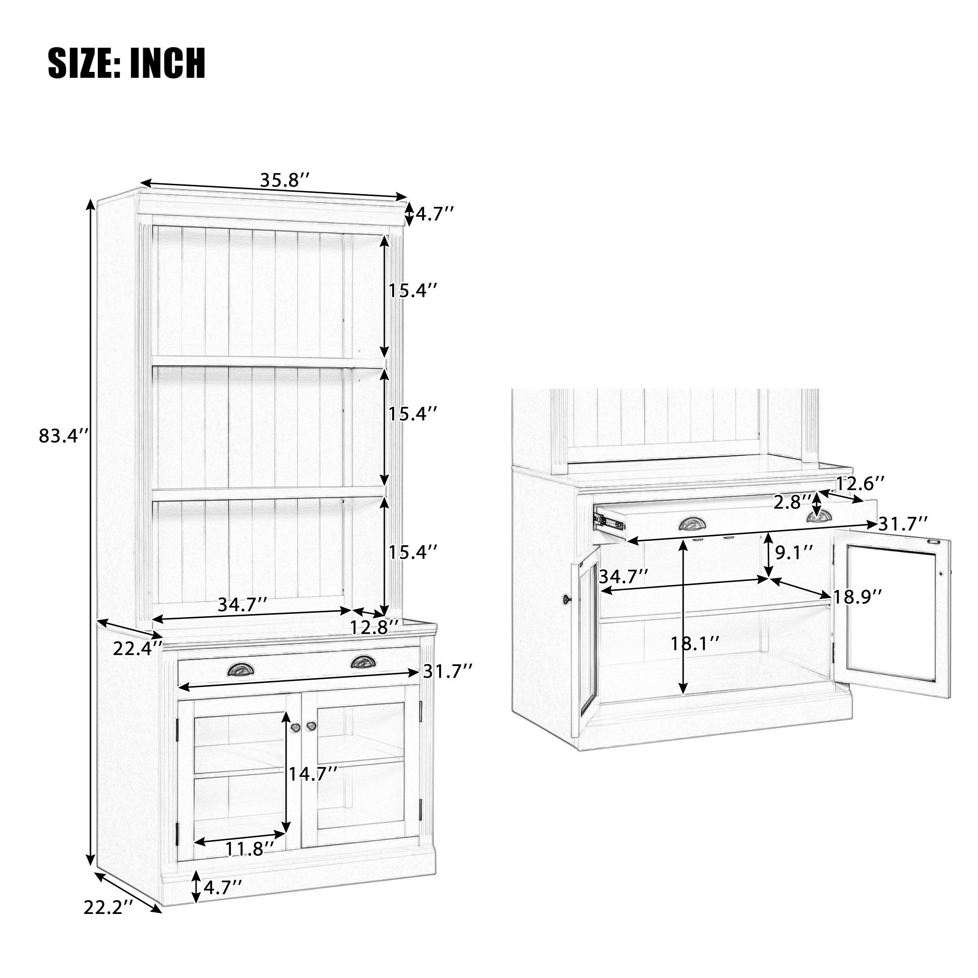 83.4 Tall Bookshelf With LED Lighting And Glass