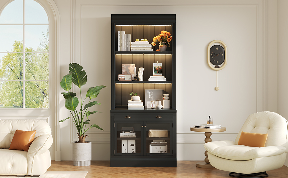 83.4 Tall Bookshelf With LED Lighting And Glass