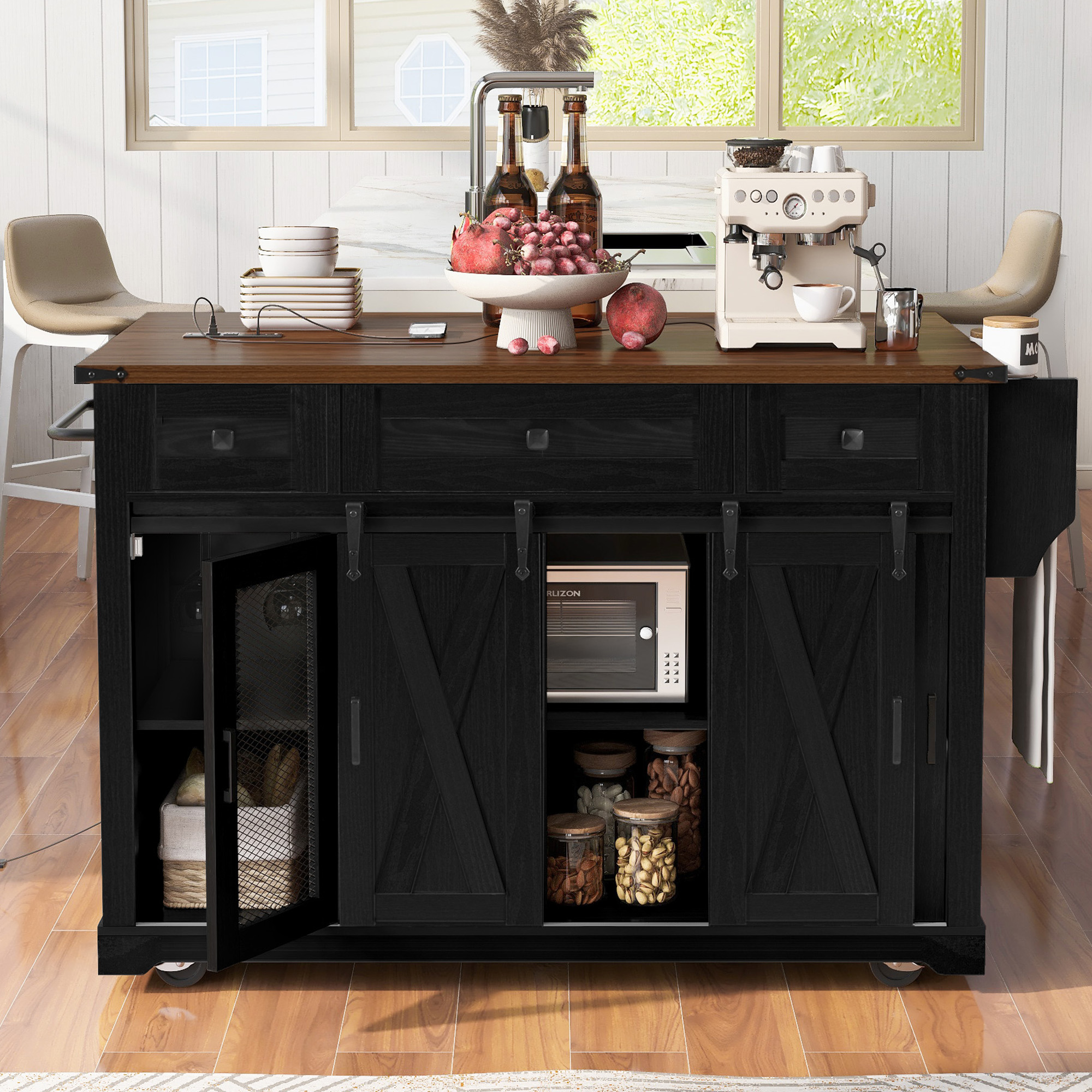K&K Farmhouse Kitchen Island Storage