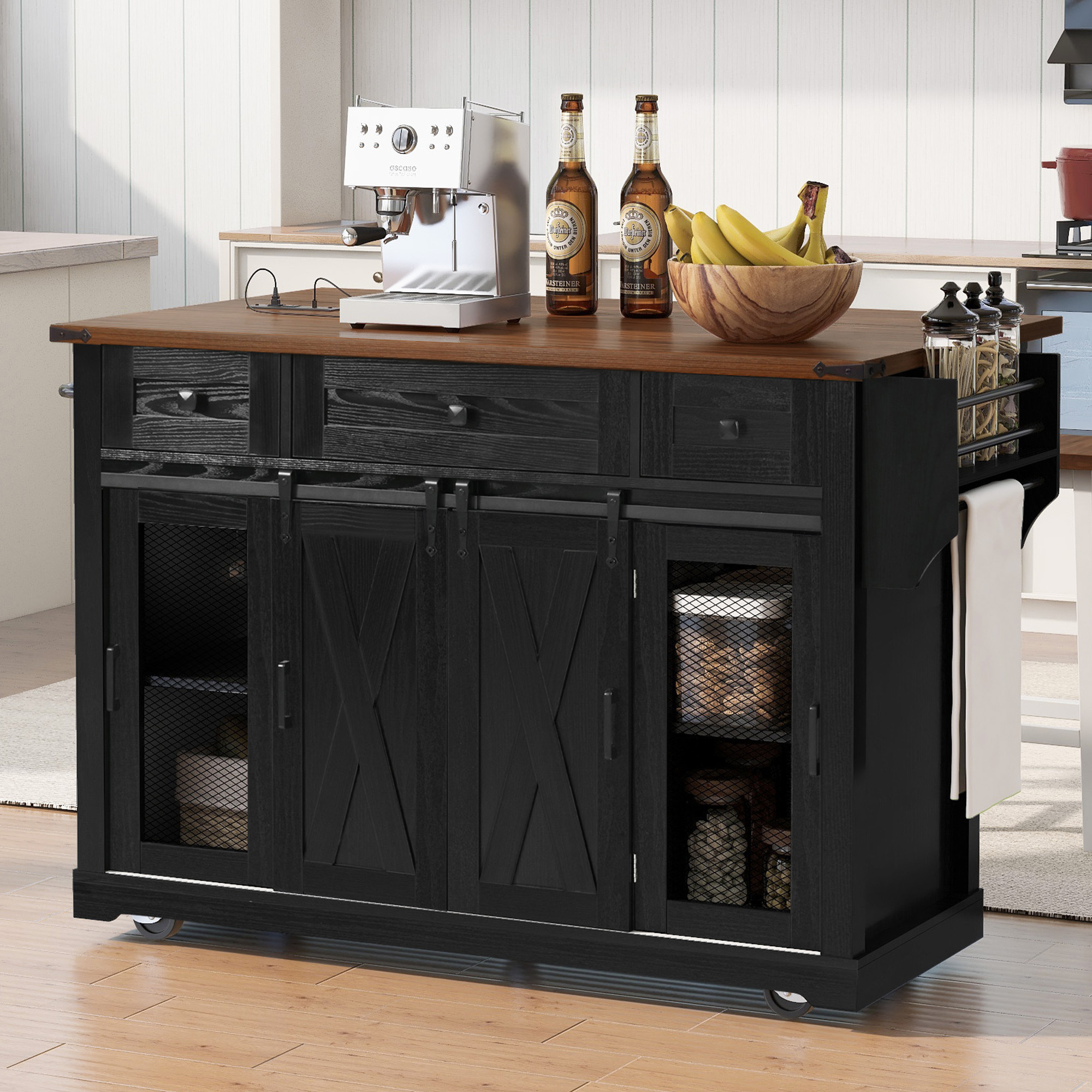 K&K Farmhouse Kitchen Island Storage
