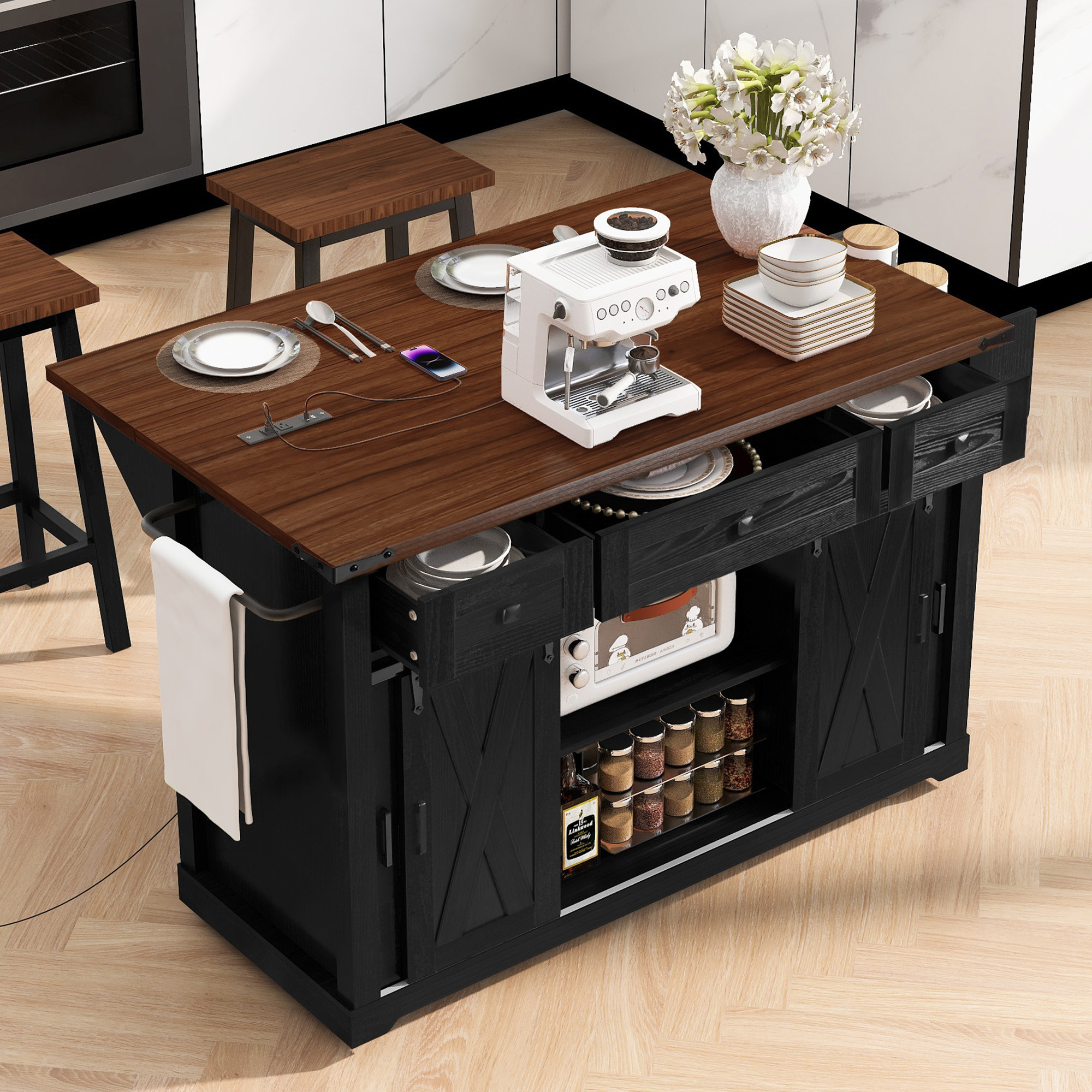 K&K Farmhouse Kitchen Island Storage