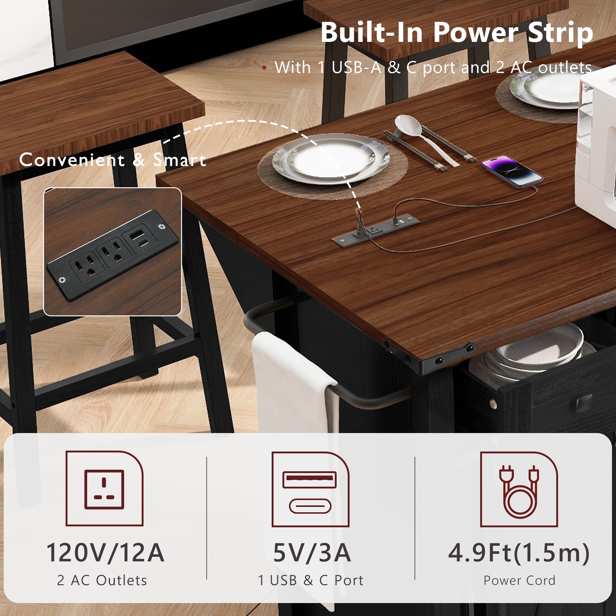 K&K Farmhouse Kitchen Island Storage