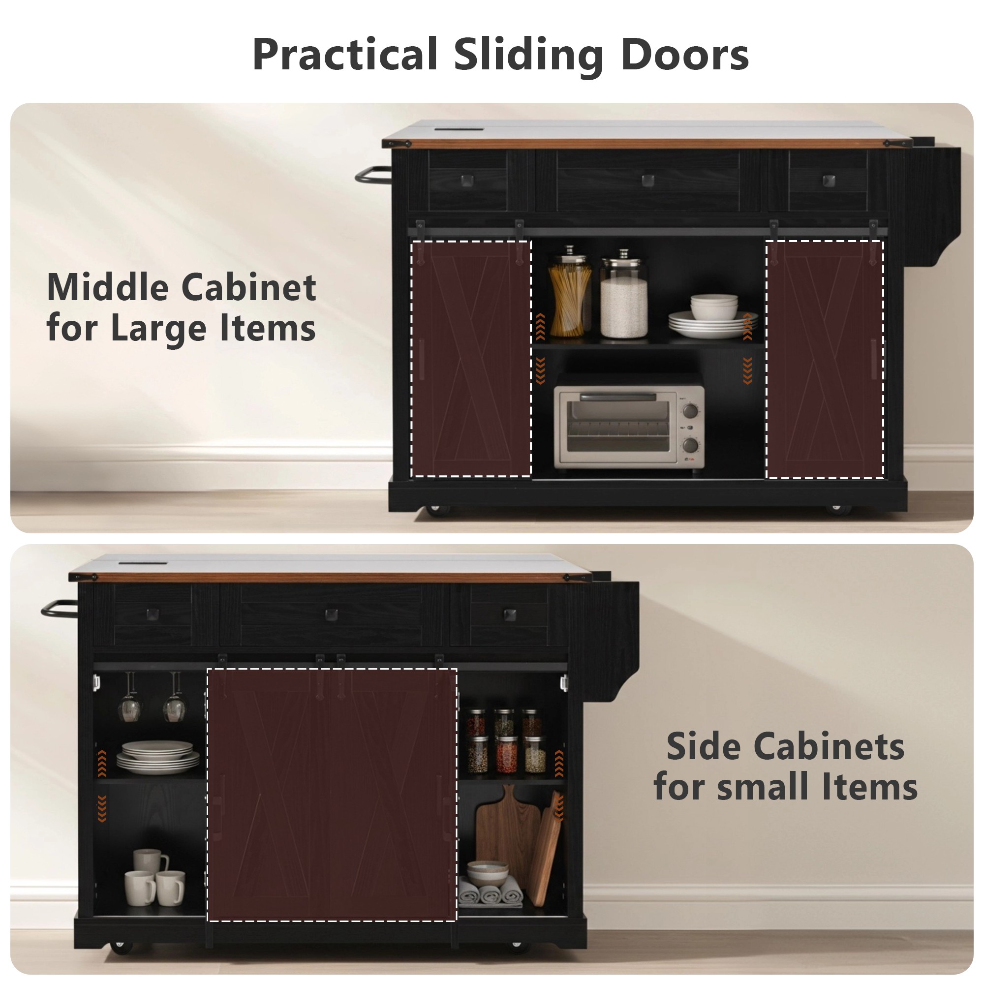 K&K Farmhouse Kitchen Island Storage