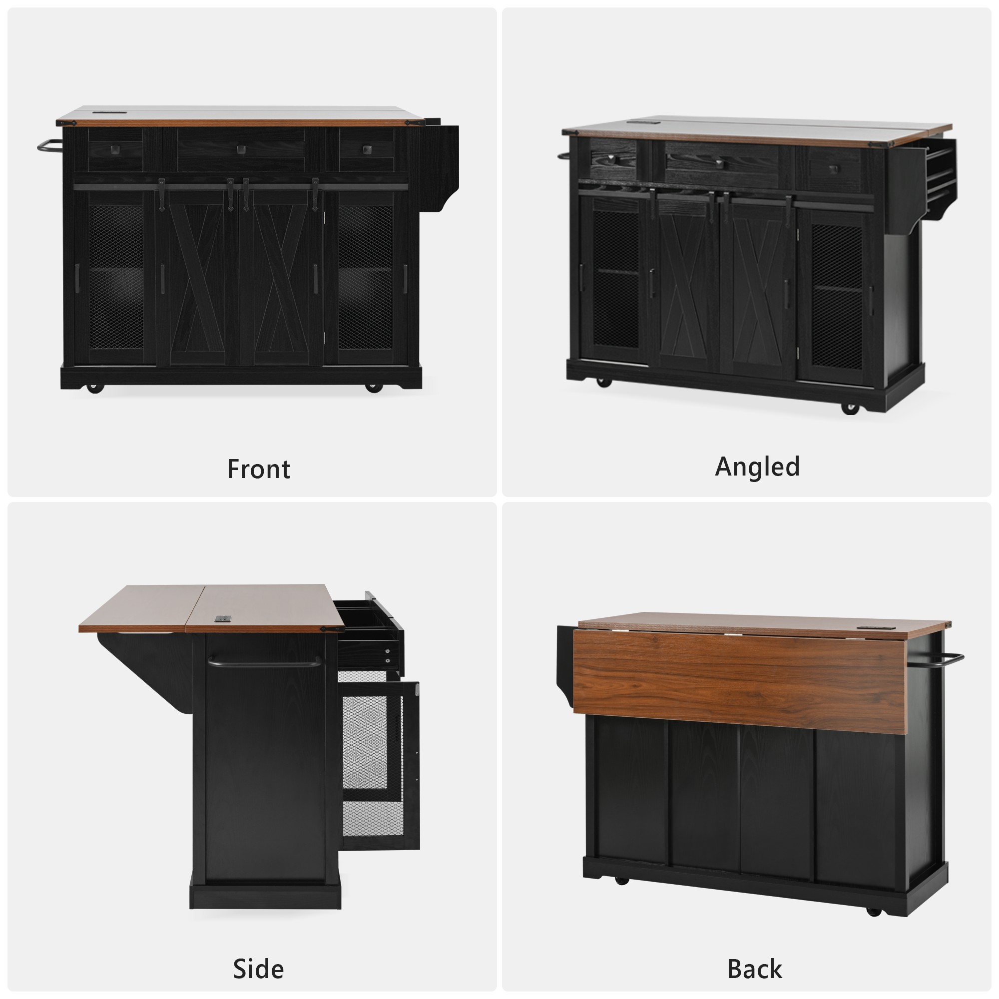 K&K Farmhouse Kitchen Island Storage