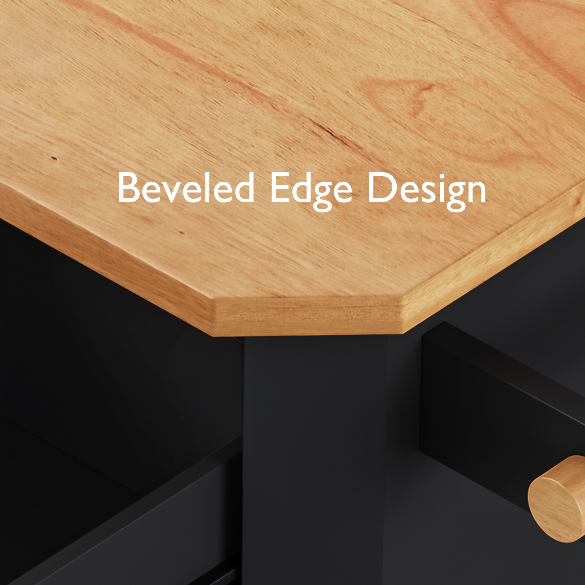 K&K Kitchen Island Rubber Wood Veneer Black