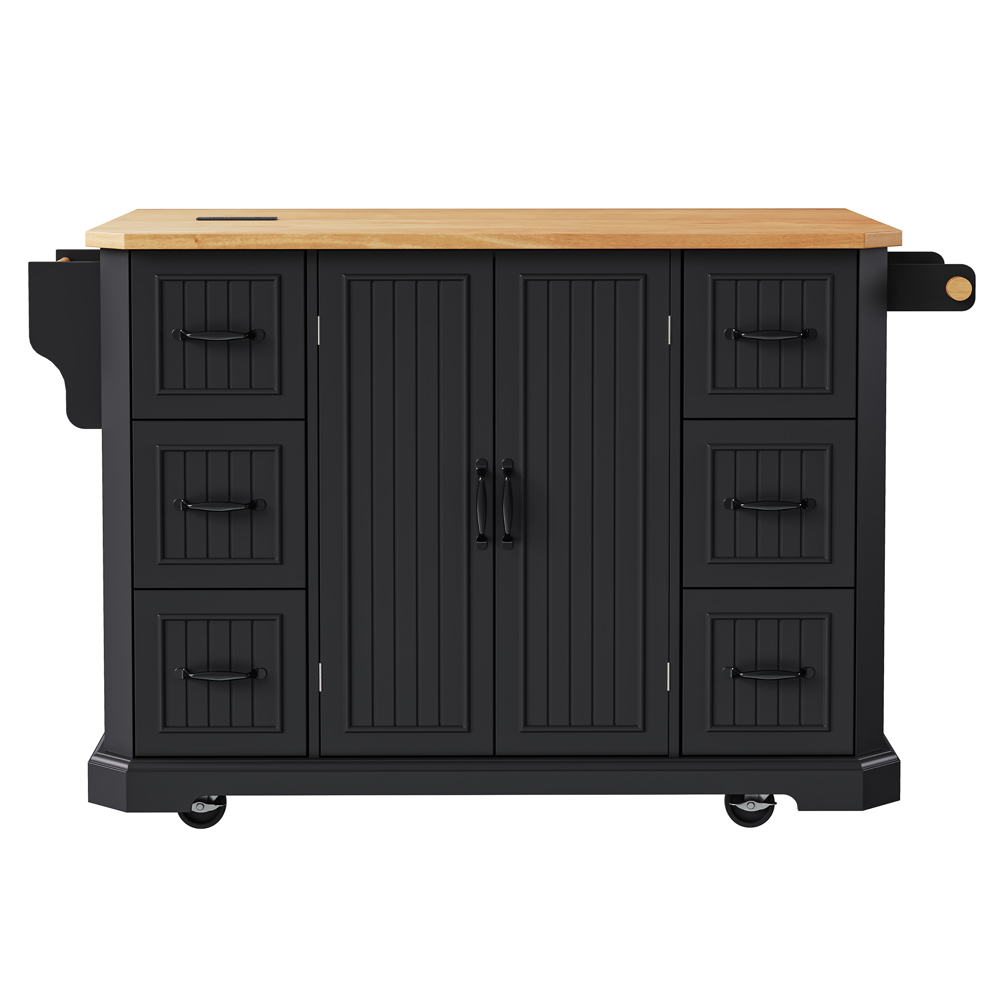K&K Kitchen Island Rubber Wood Veneer Black