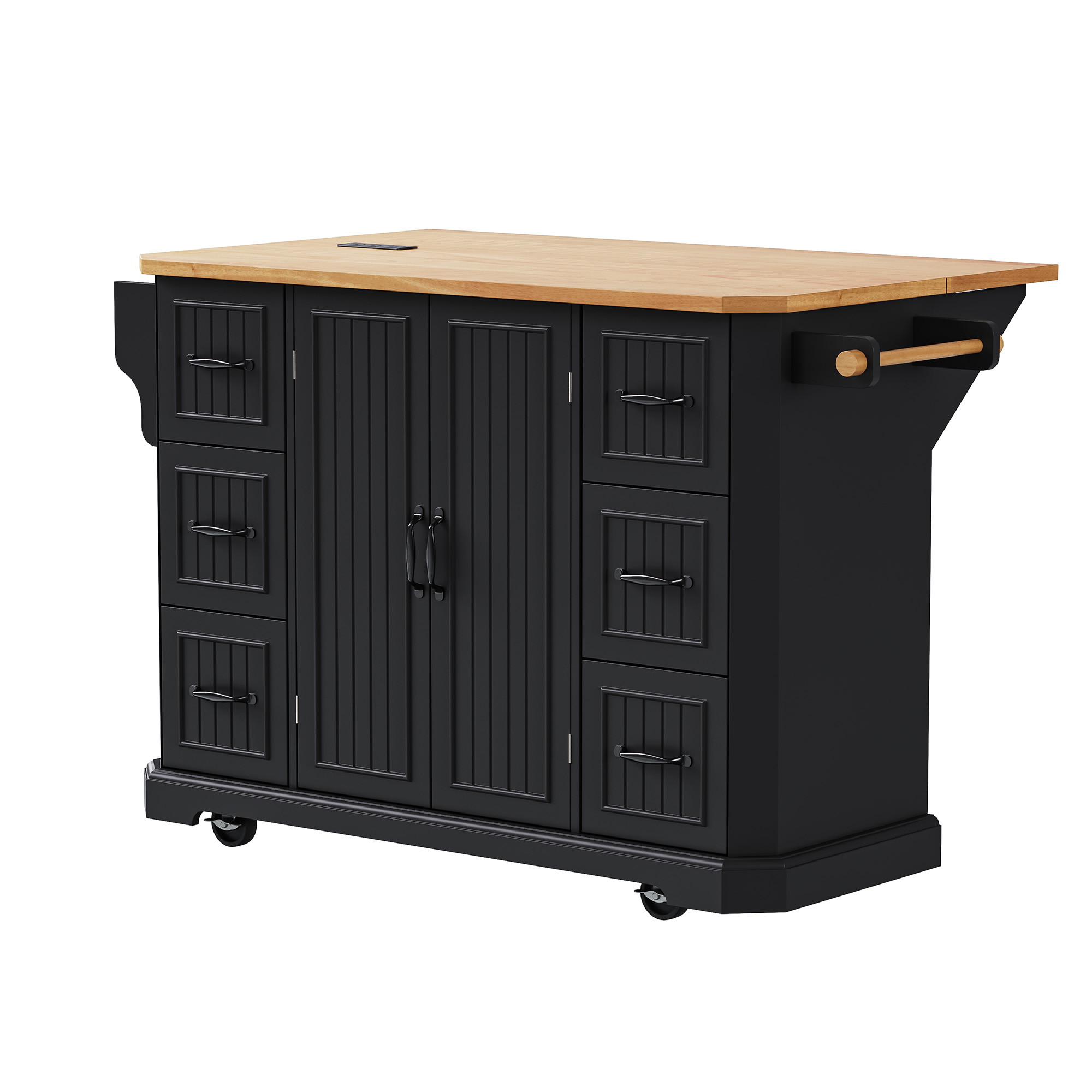 K&K Kitchen Island Rubber Wood Veneer Black