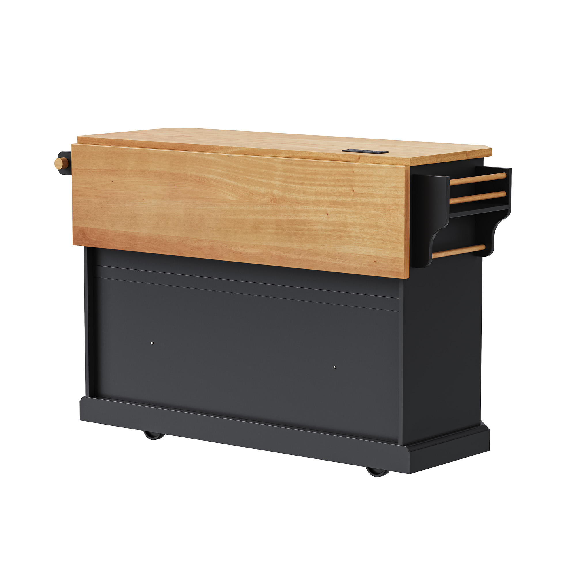 K&K Kitchen Island Rubber Wood Veneer Black