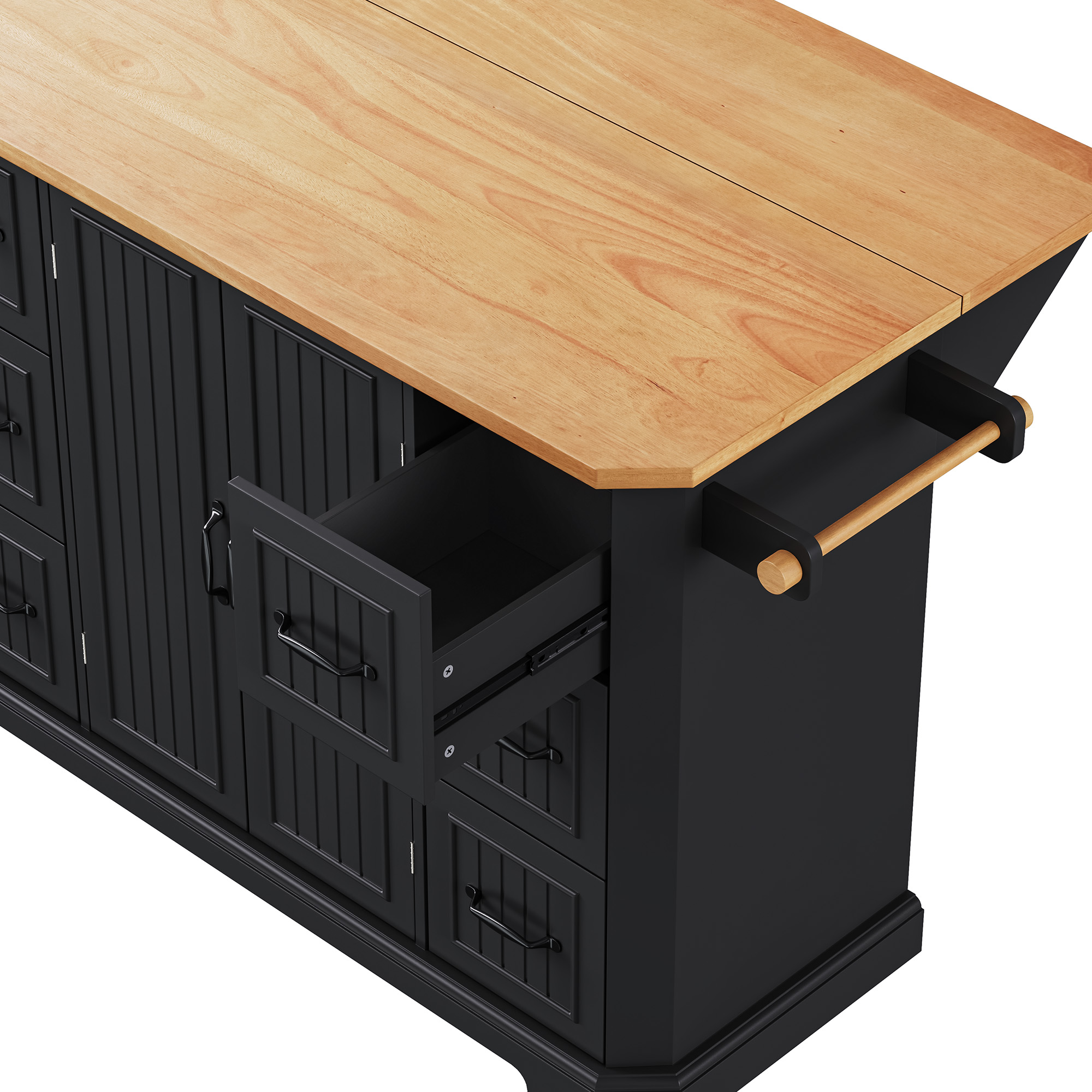 K&K Kitchen Island Rubber Wood Veneer Black
