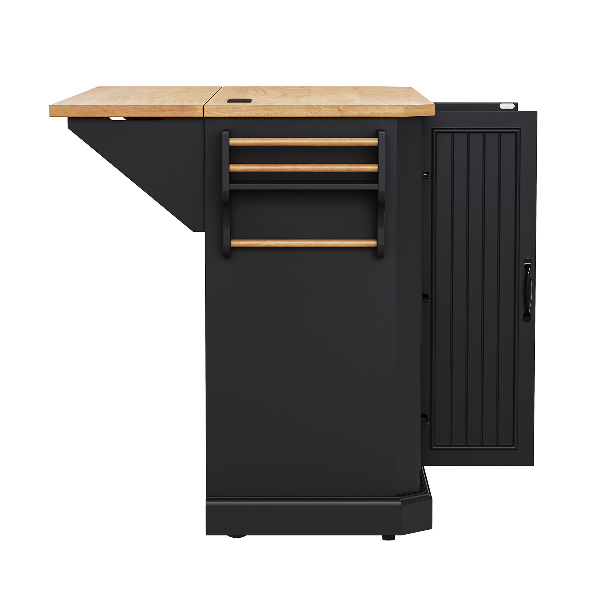 K&K Kitchen Island Rubber Wood Veneer Black