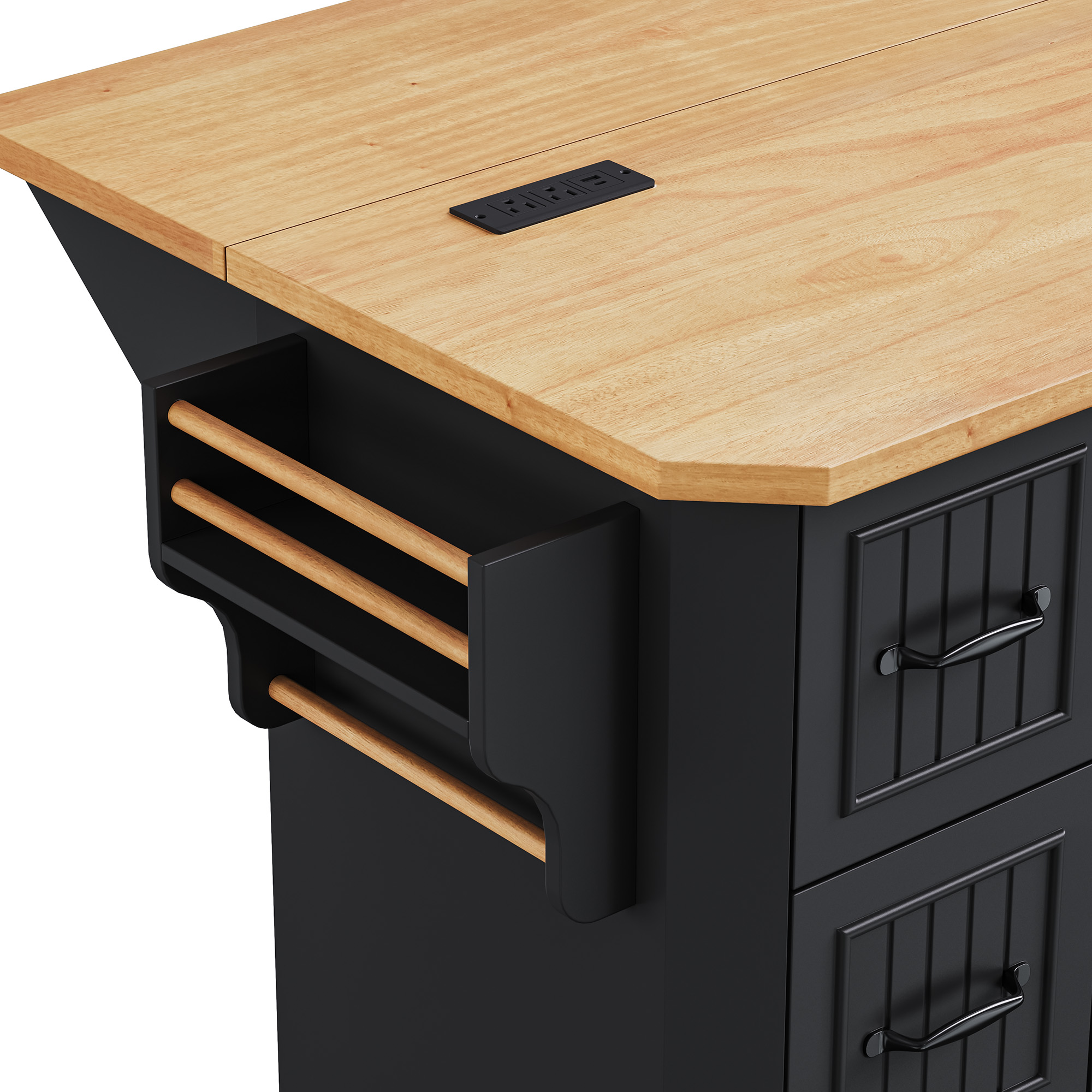 K&K Kitchen Island Rubber Wood Veneer Black