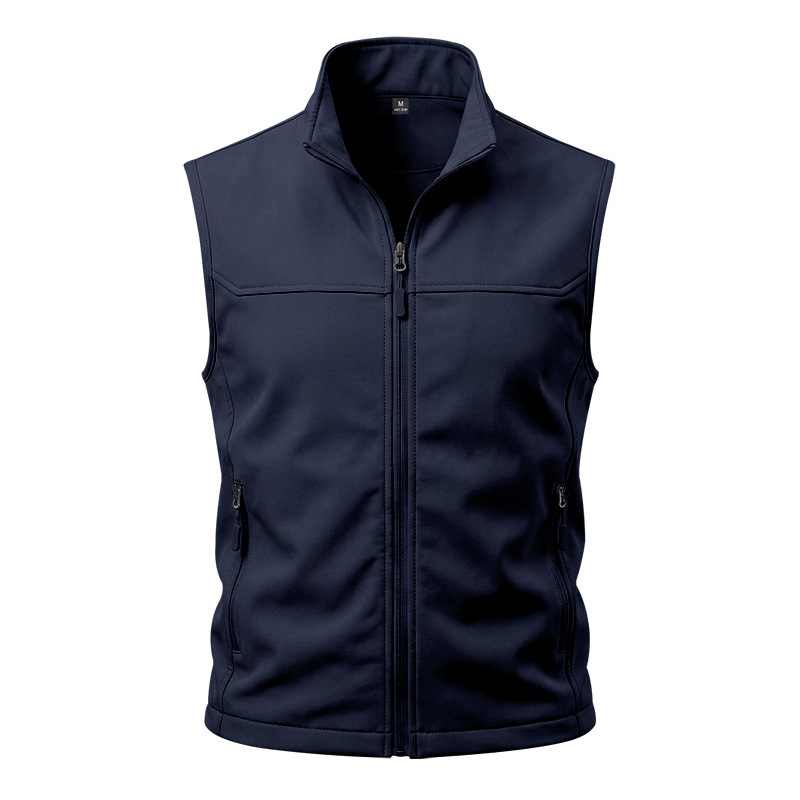 Mens Utility Vest Stand-collar Zippered