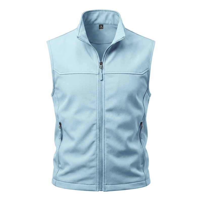 Mens Utility Vest Stand-collar Zippered