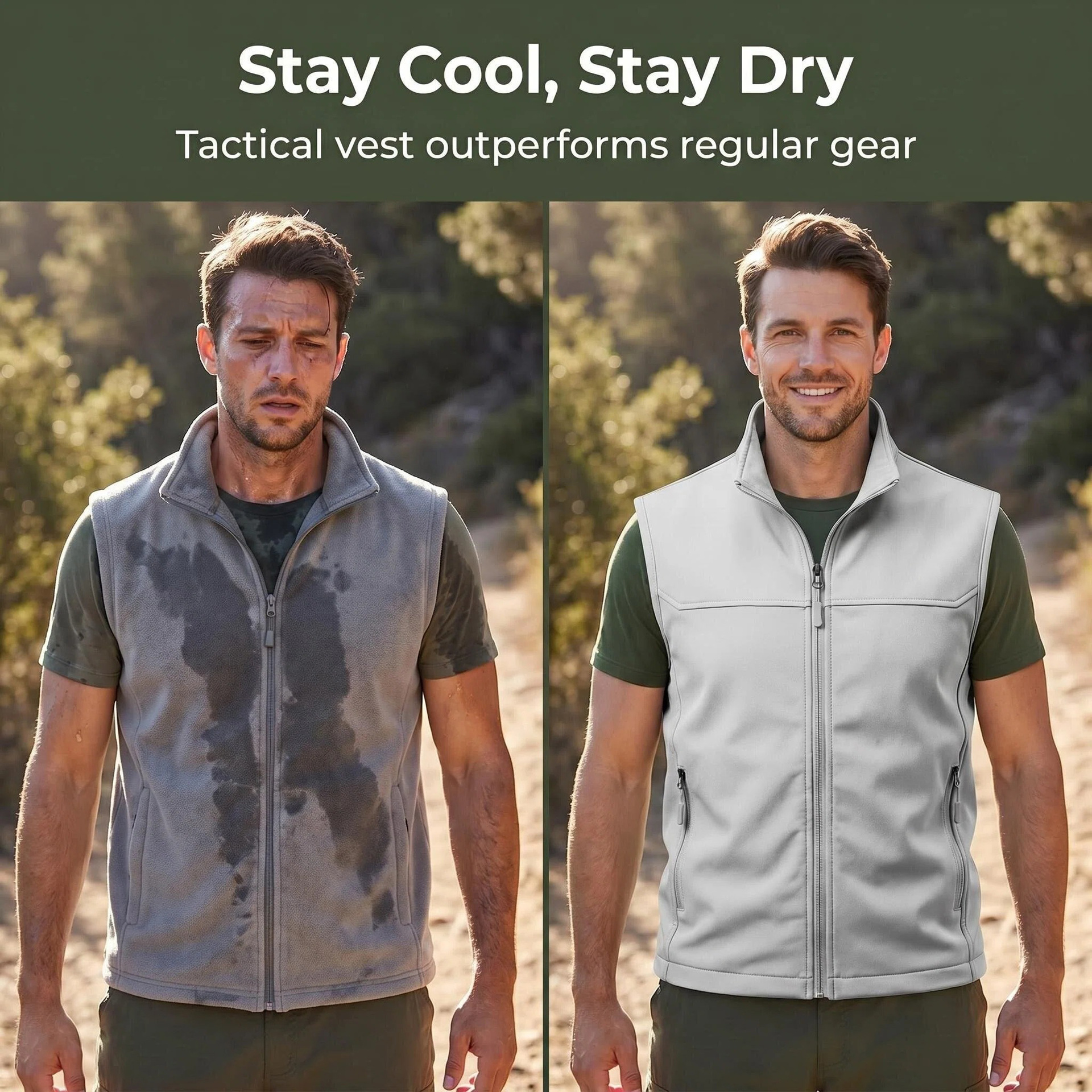Mens Utility Vest Stand-collar Zippered