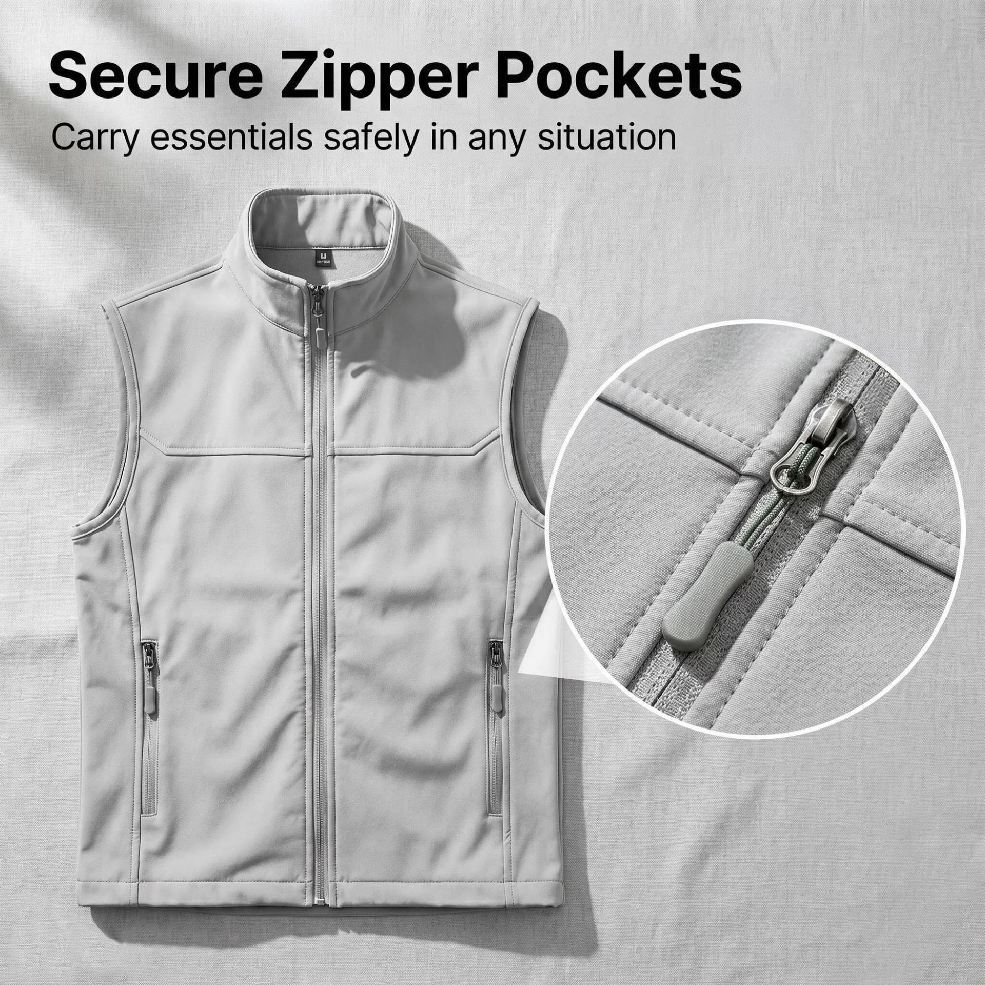 Mens Utility Vest Stand-collar Zippered
