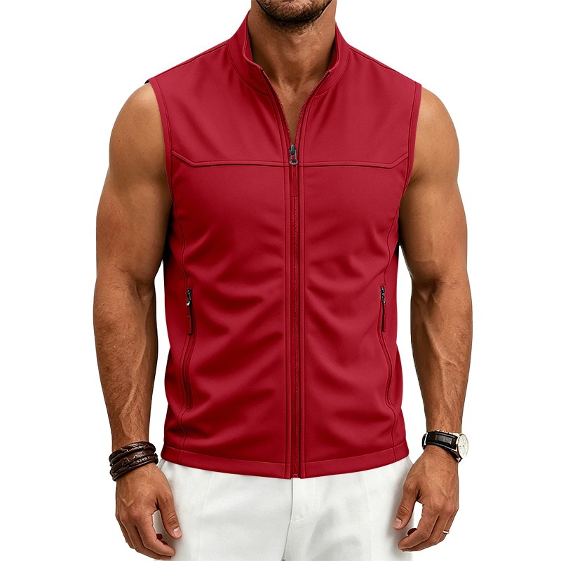 Mens Utility Vest Stand-collar Zippered
