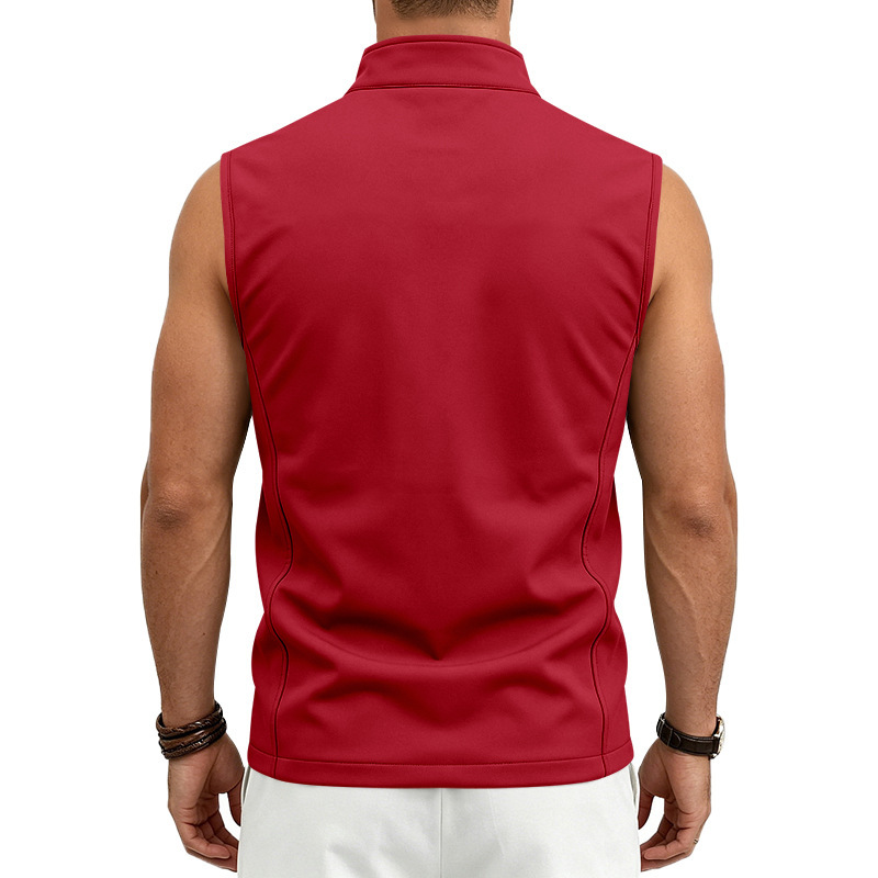 Mens Utility Vest Stand-collar Zippered