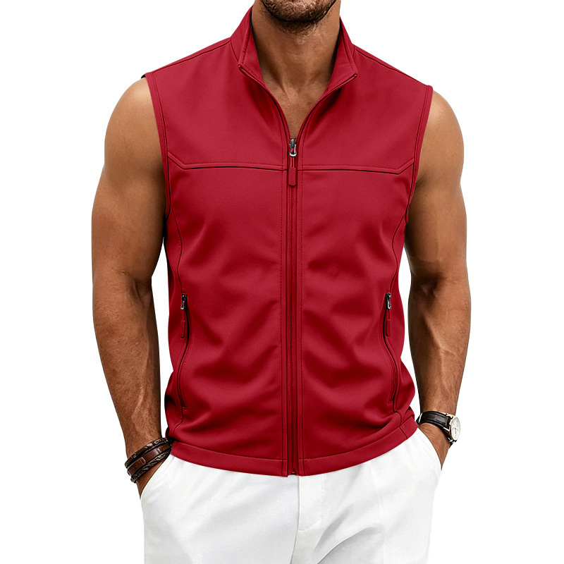 Mens Utility Vest Stand-collar Zippered