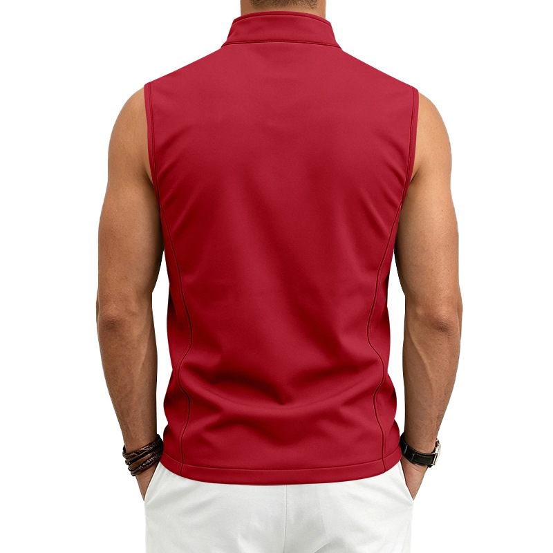 Mens Utility Vest Stand-collar Zippered