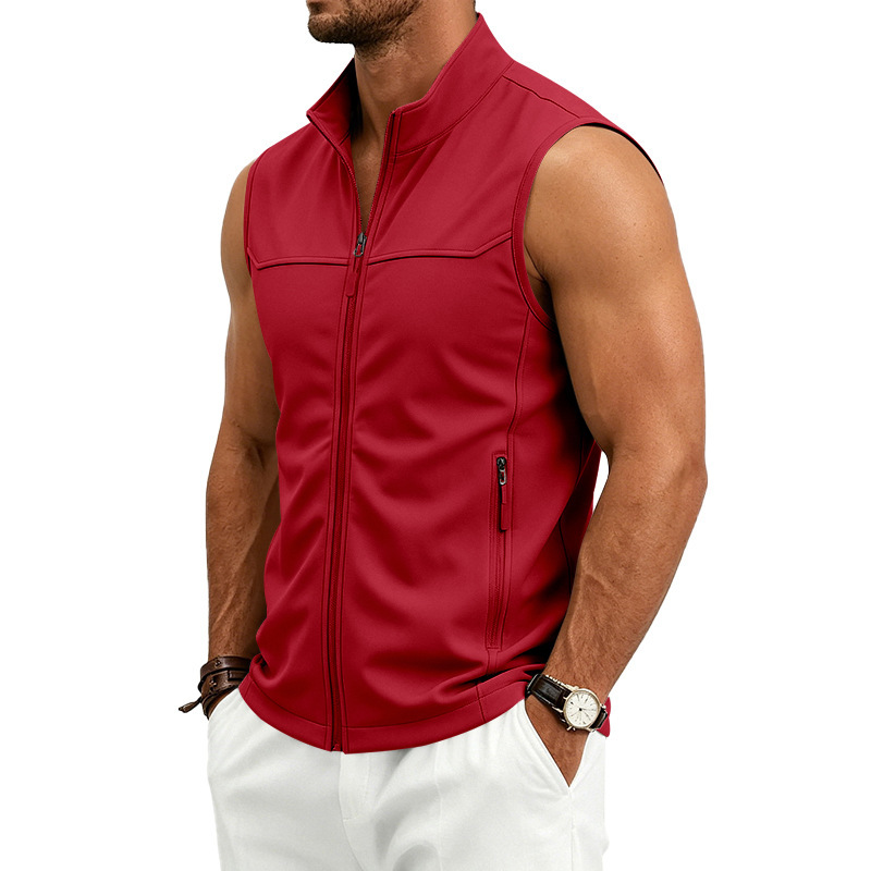 Mens Utility Vest Stand-collar Zippered