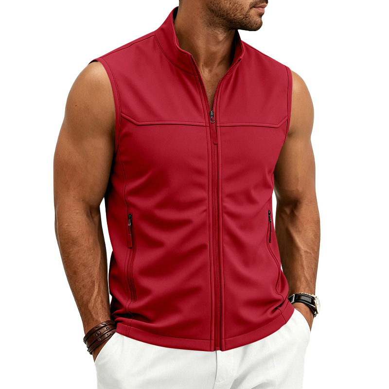 Mens Utility Vest Stand-collar Zippered