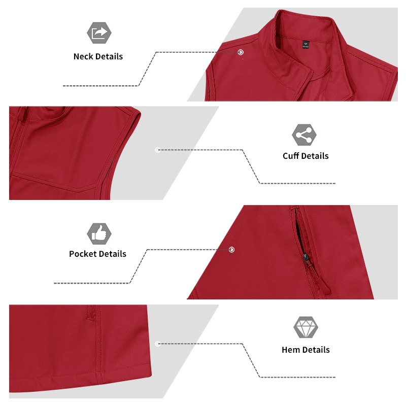 Mens Utility Vest Stand-collar Zippered