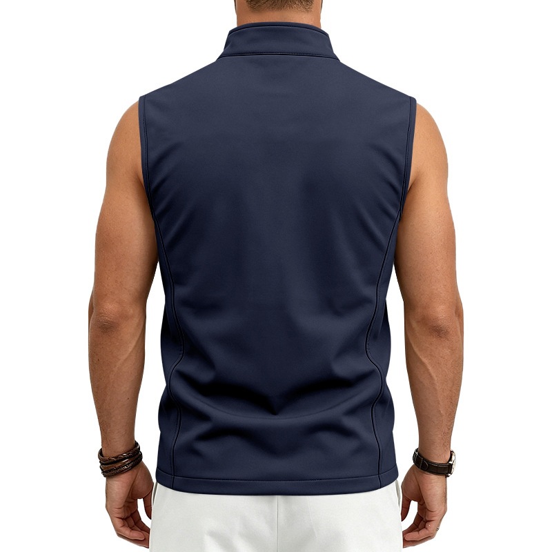 Mens Utility Vest Stand-collar Zippered