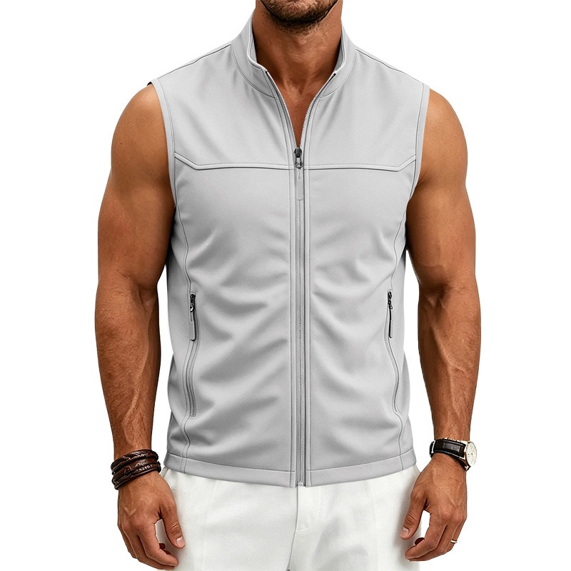 Mens Utility Vest Stand-collar Zippered